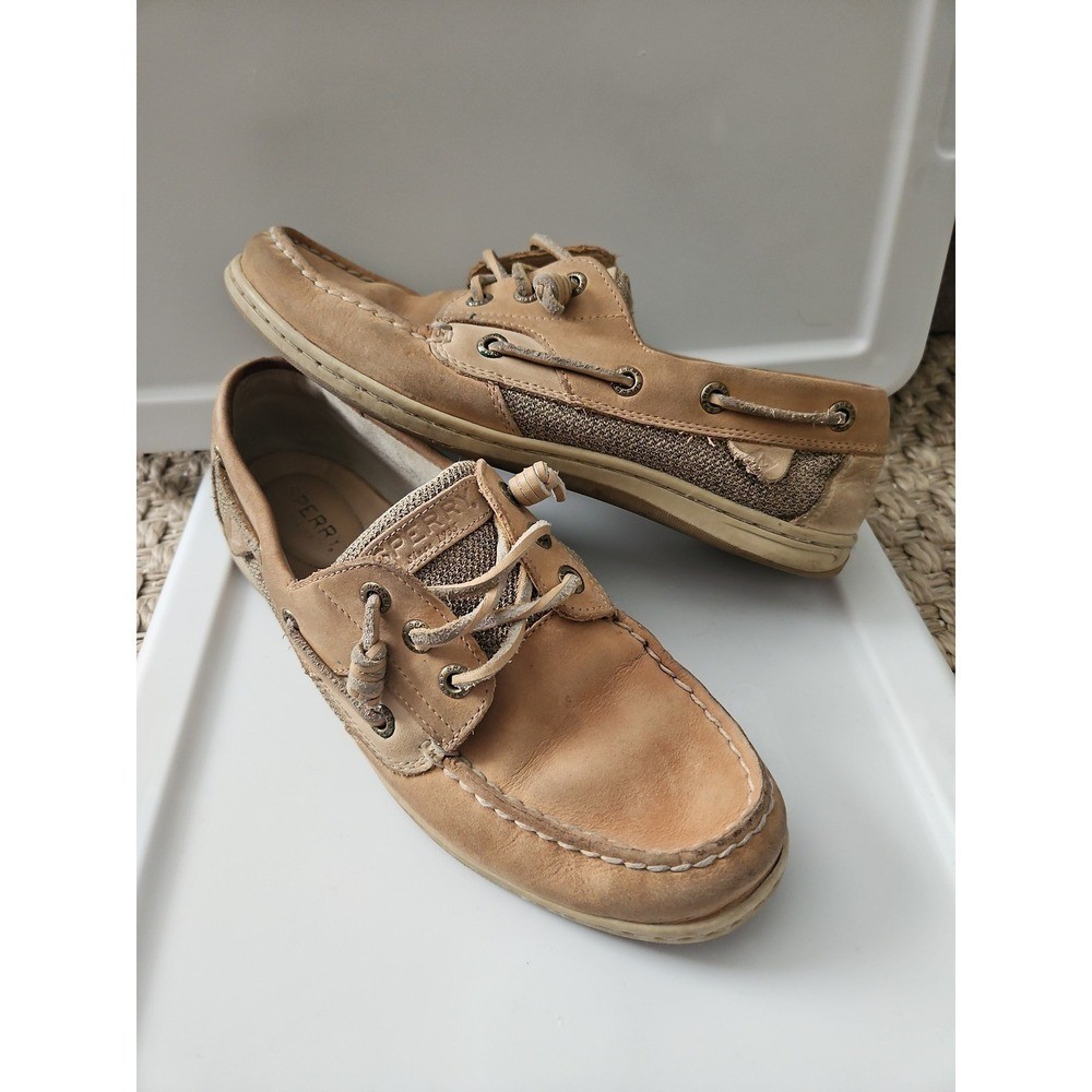 Sperry Songfish Boat Shoes - Coastal Granddaughter Aesthetic - Linen & Oat S-8