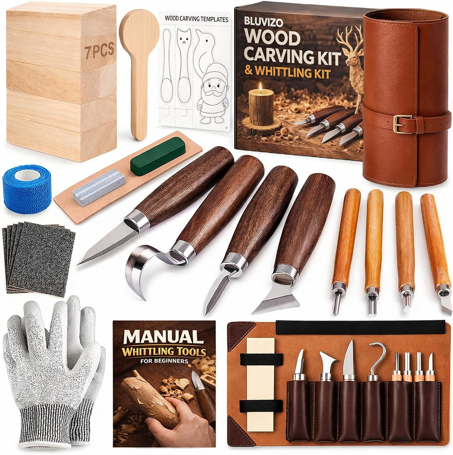 Wood Carving Whittling Kit Deluxe Set with Leather Case DIY Craft Tools for Begi