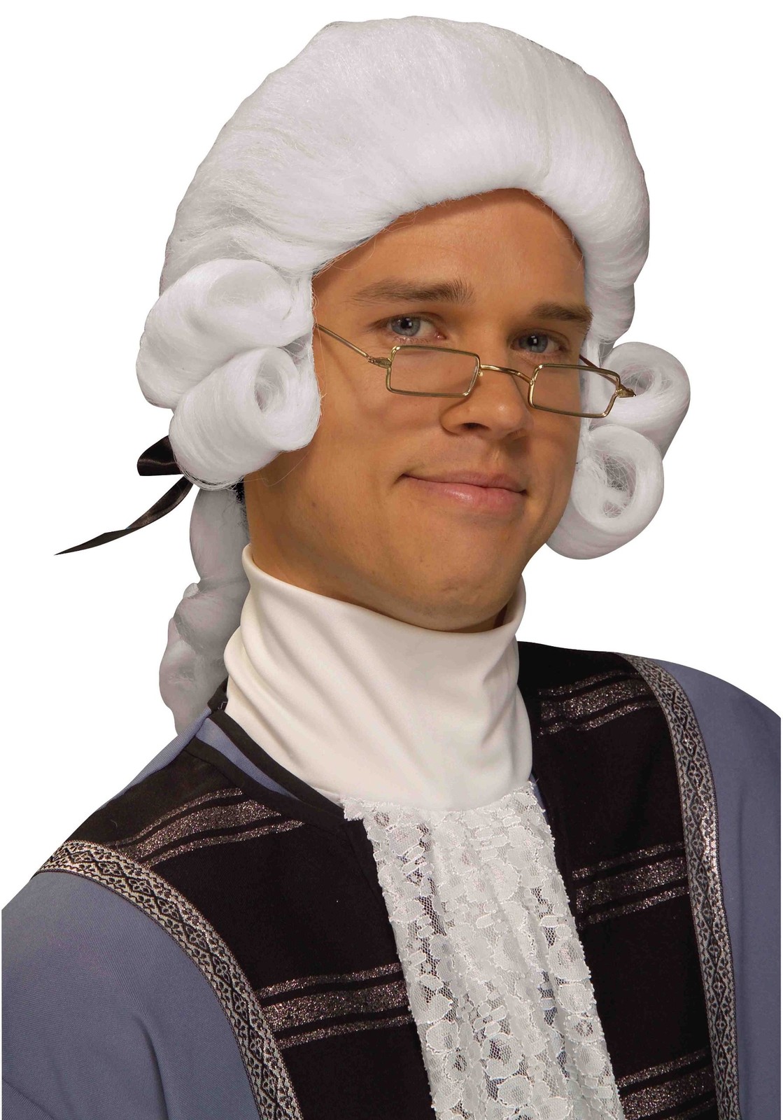 Men’s Colonial White Wig George Washington Historical Costume One Size NEW