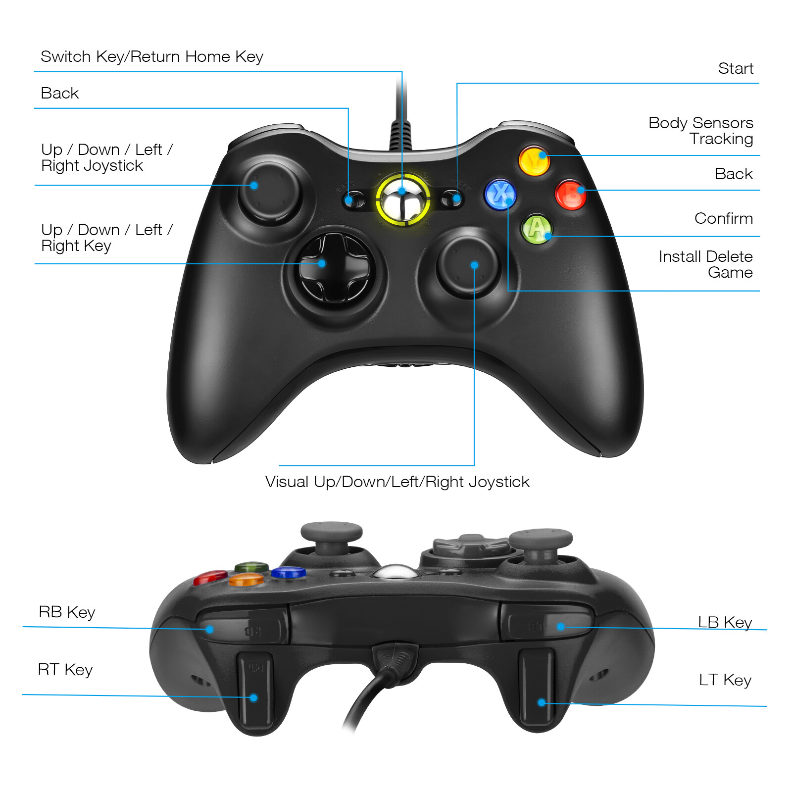 Wired Controller USB For PC Compatible With Xbox 360 / Windows 7 8 10 11 Gamepad