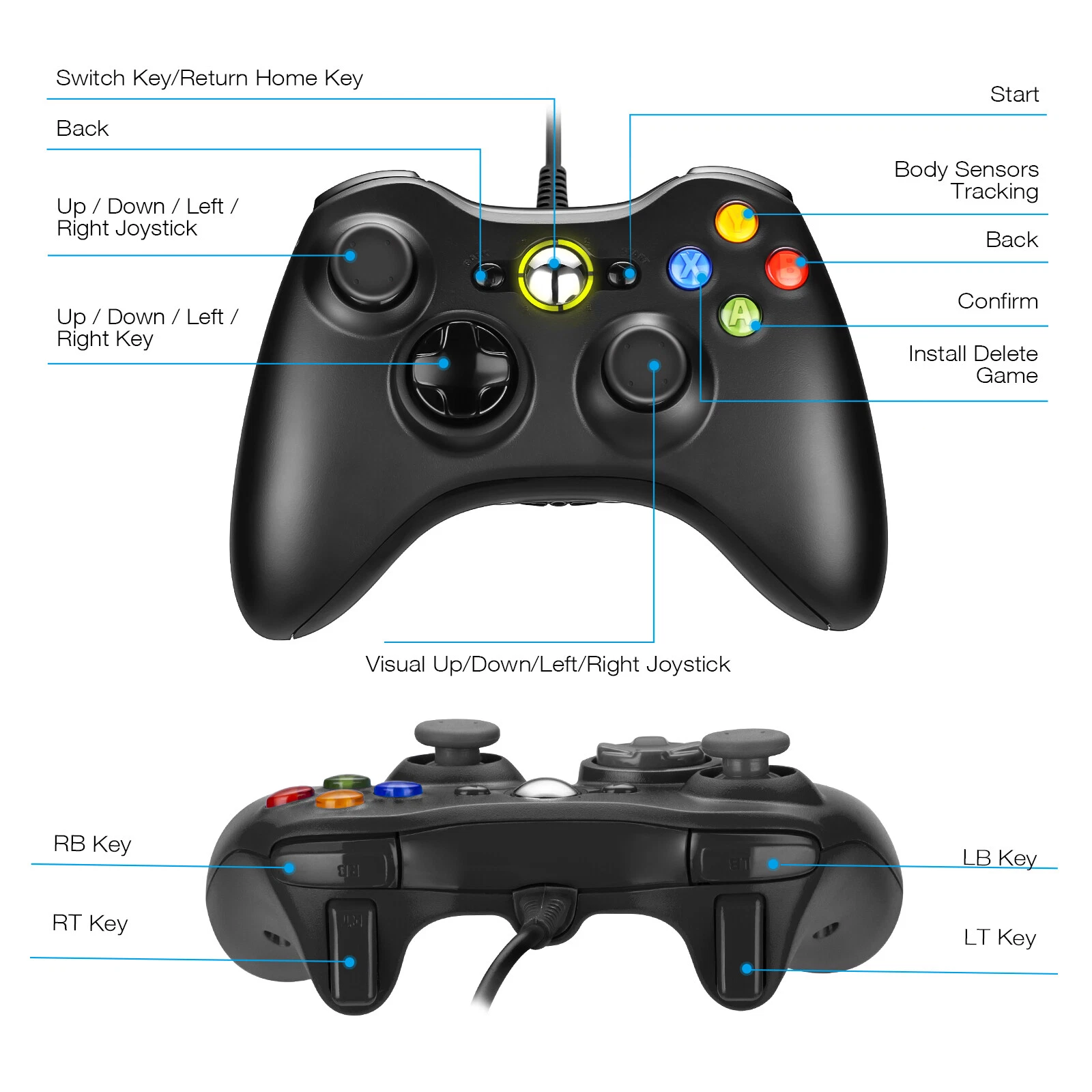 XBOX 360 Wired USB Game Controller Gamepad for Microsoft XBOX 360&PC WIN 7 8 10