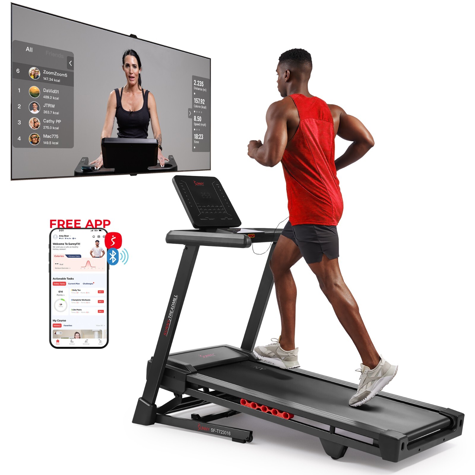 Sunny Health & Fitness Treadmill Elite Smart Auto Incline 20 Inch SF-T723016