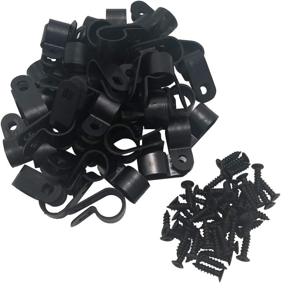 Cable Clamp R-Type Cable Clip Wire Clamp 1/2" Nylon Screw Mounting Cord Fastener