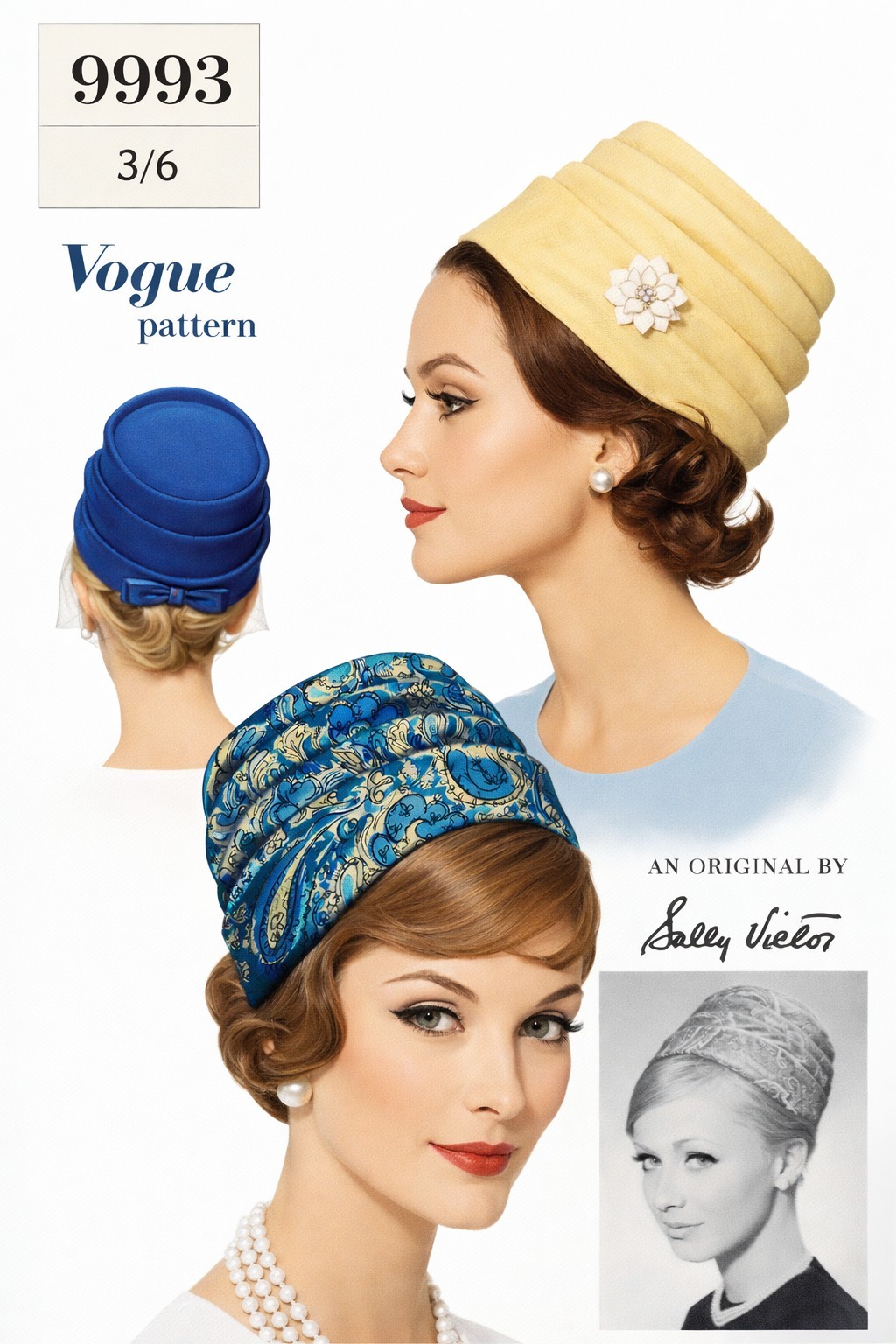 TURBAN Hat Cap Sewing Pattern Vogue 9993 Sally Victor Chemo Cancer Alopecia 22"