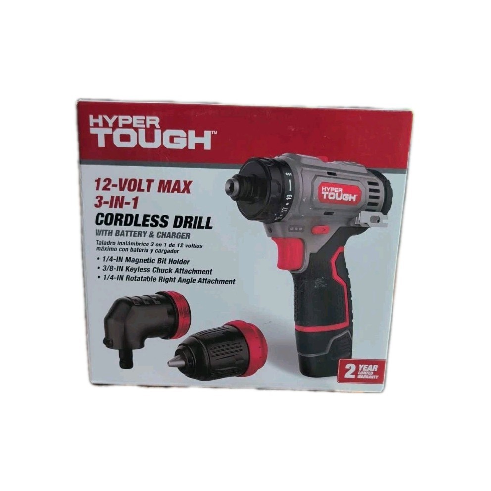 Hyper Tough 12V Max Lithium-Ion 3-in-1 Multi-Head Power Drill Set 3 YEAR Limited