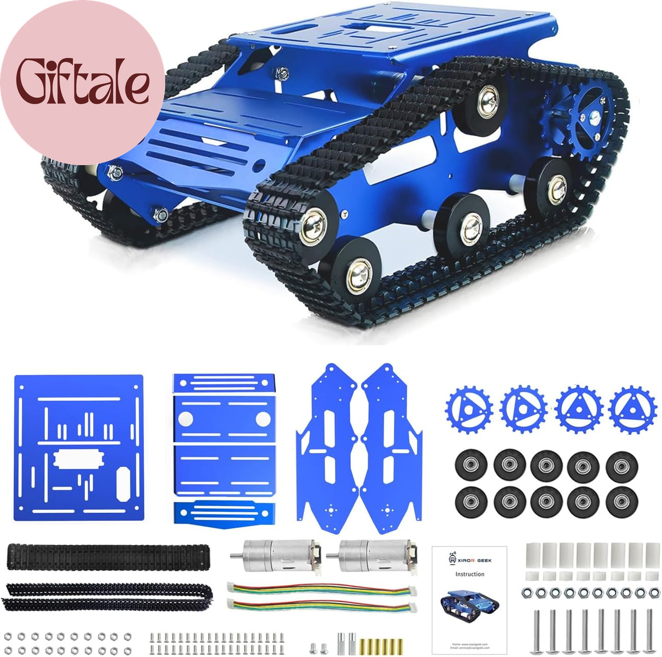 Tank Car Chassis with Motor, Shock Absorbing Robot Chassis Full-Metal Robotic Mo