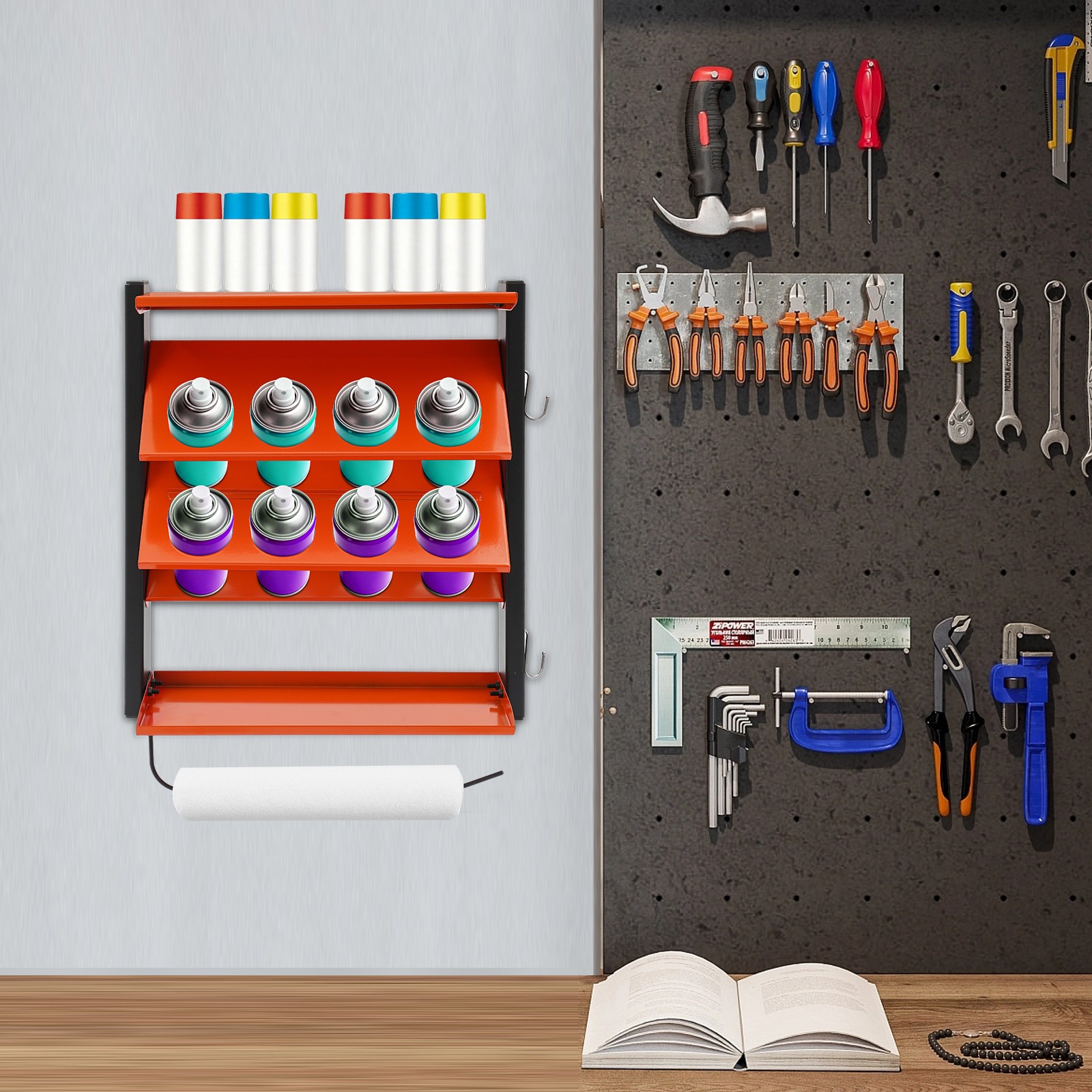 8 Slot Spray Can Holder Wall-mounted Lube Holder Garage Storage Rack Organizer