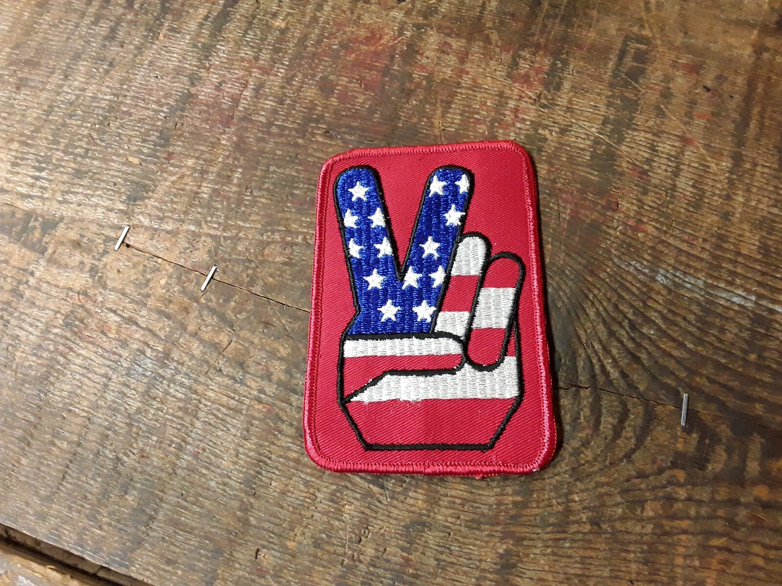 NOS Vintage Patch American Flag Peace Sign Hand 60's-70's Sew-On Harley Hippie