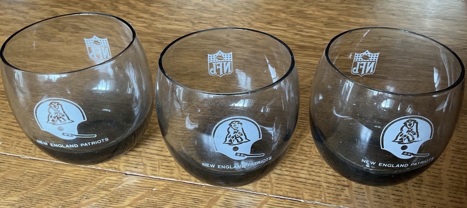 3 Vintage 1970's  NFL New England Patriots Round Smoke Gray Tumblers Glasses