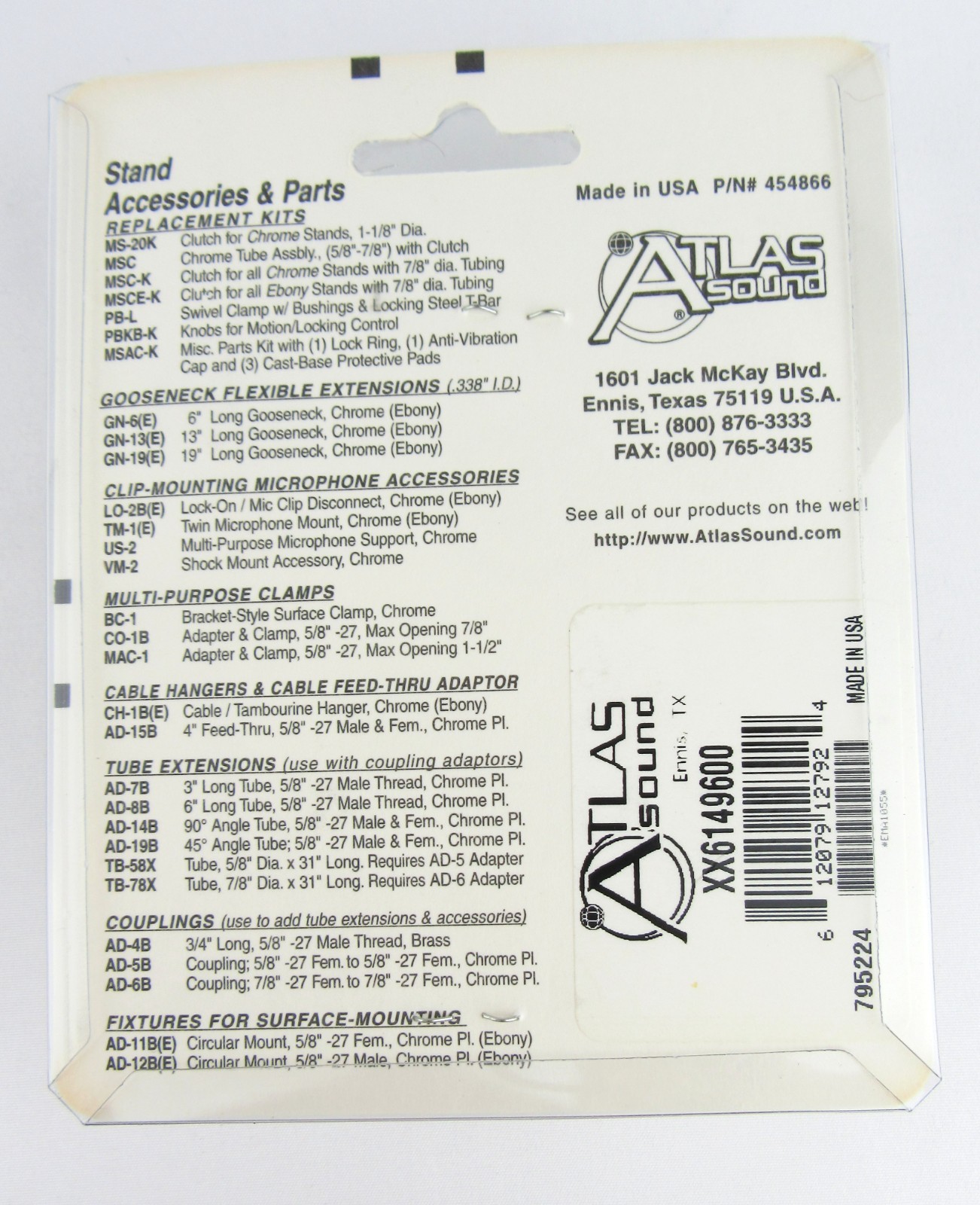 Atlas XX614960 MS20 Stand Top Chrome 7/8in-5/8in - New, Free Shipping
