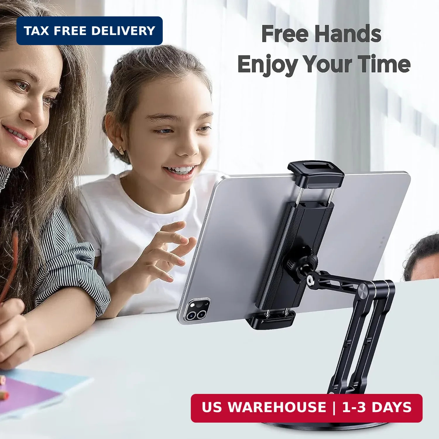 Tablet Stand Holder for iPad, Adjustable with 360 Rotating Base for Desk, Alumin