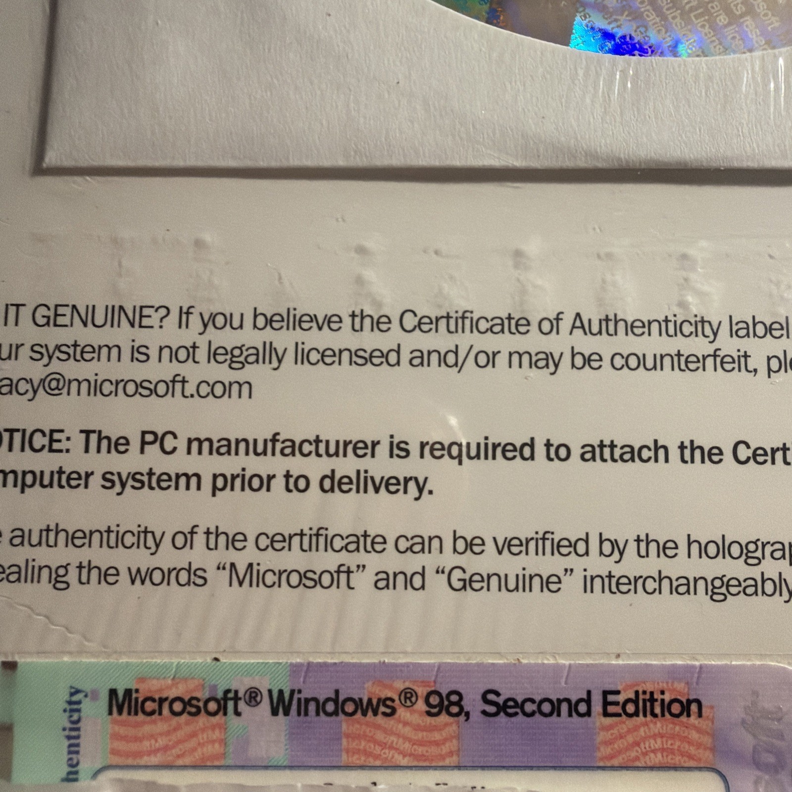 MICROSOFT WINDOWS 98 SE SECOND EDITION FULL OPERATING SYSTEM MS WIN 98SE =NEW=