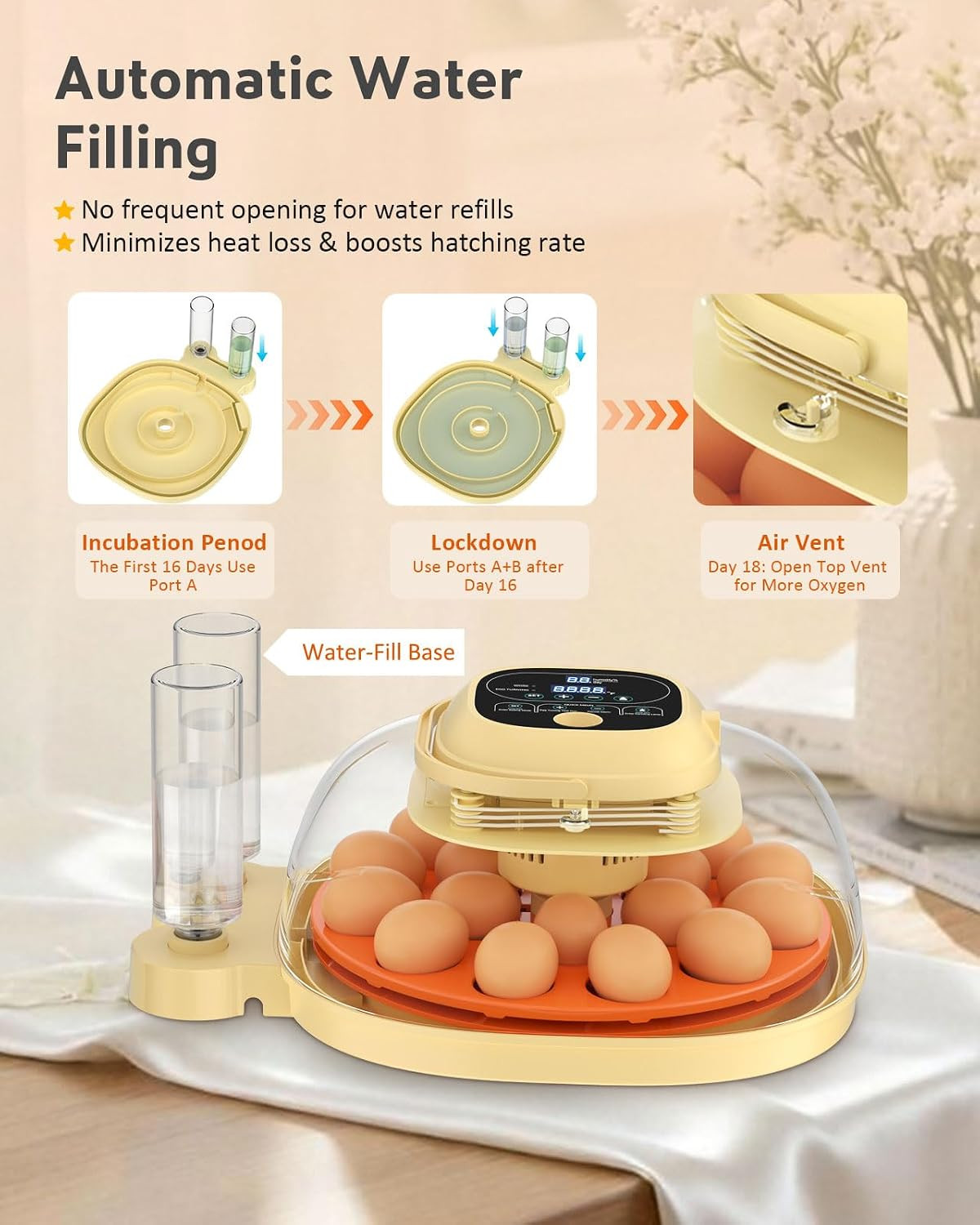 18 Egg Incubator for Hatching Eggs with Automatic Turning, Digital Temperature &