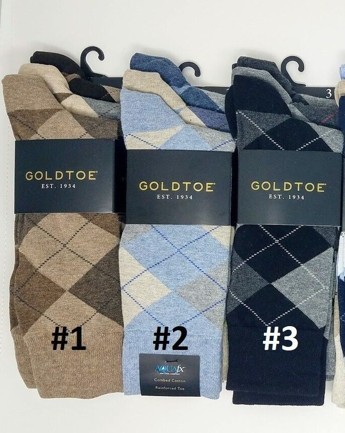 GOLD TOE Men's 3 pack Carlyle Argyle Crew Socks, 10-13, Multi-color