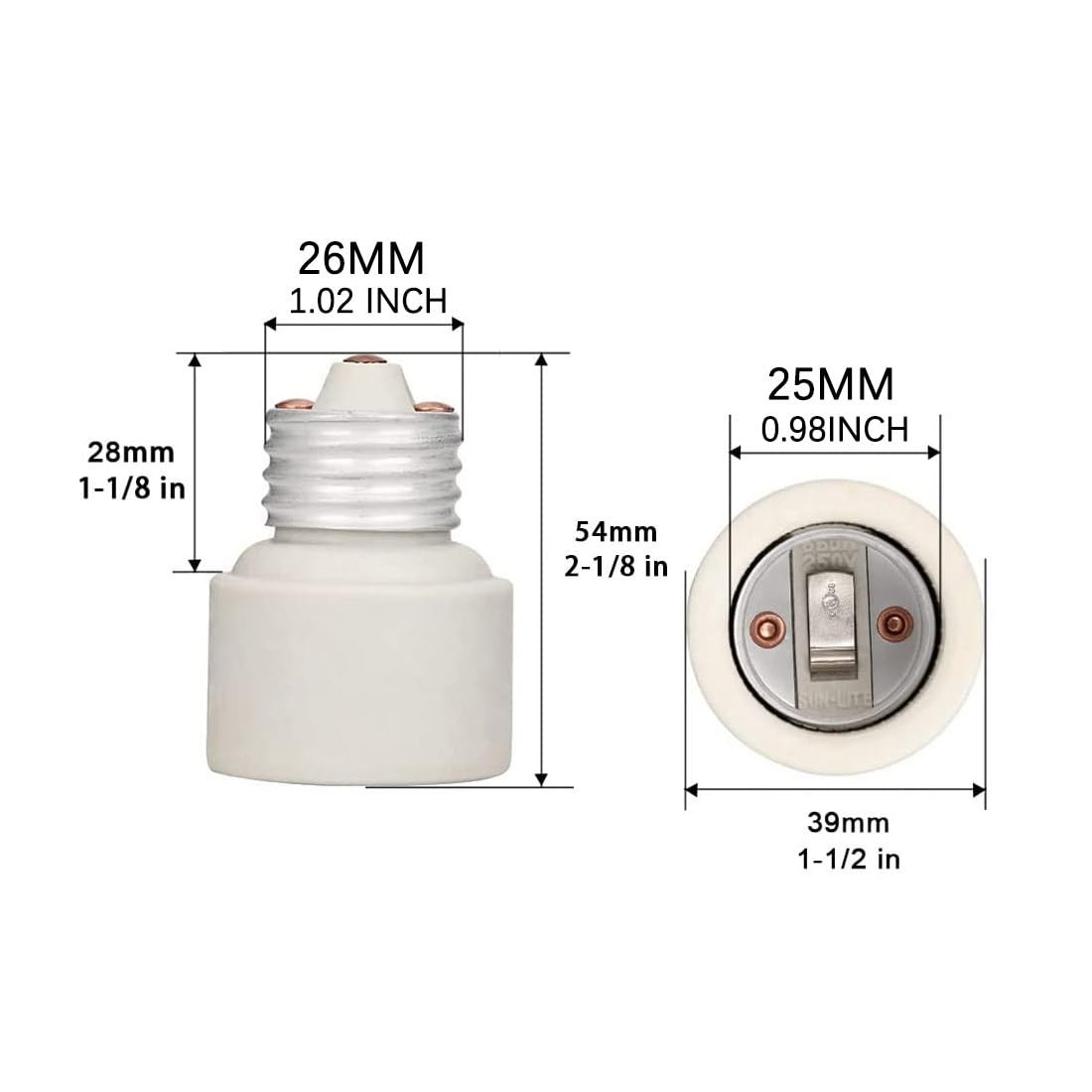 1x E26 to E26 Light Socket Porcelain Ceramic Screw Socket Lamp Holder Bulb Base