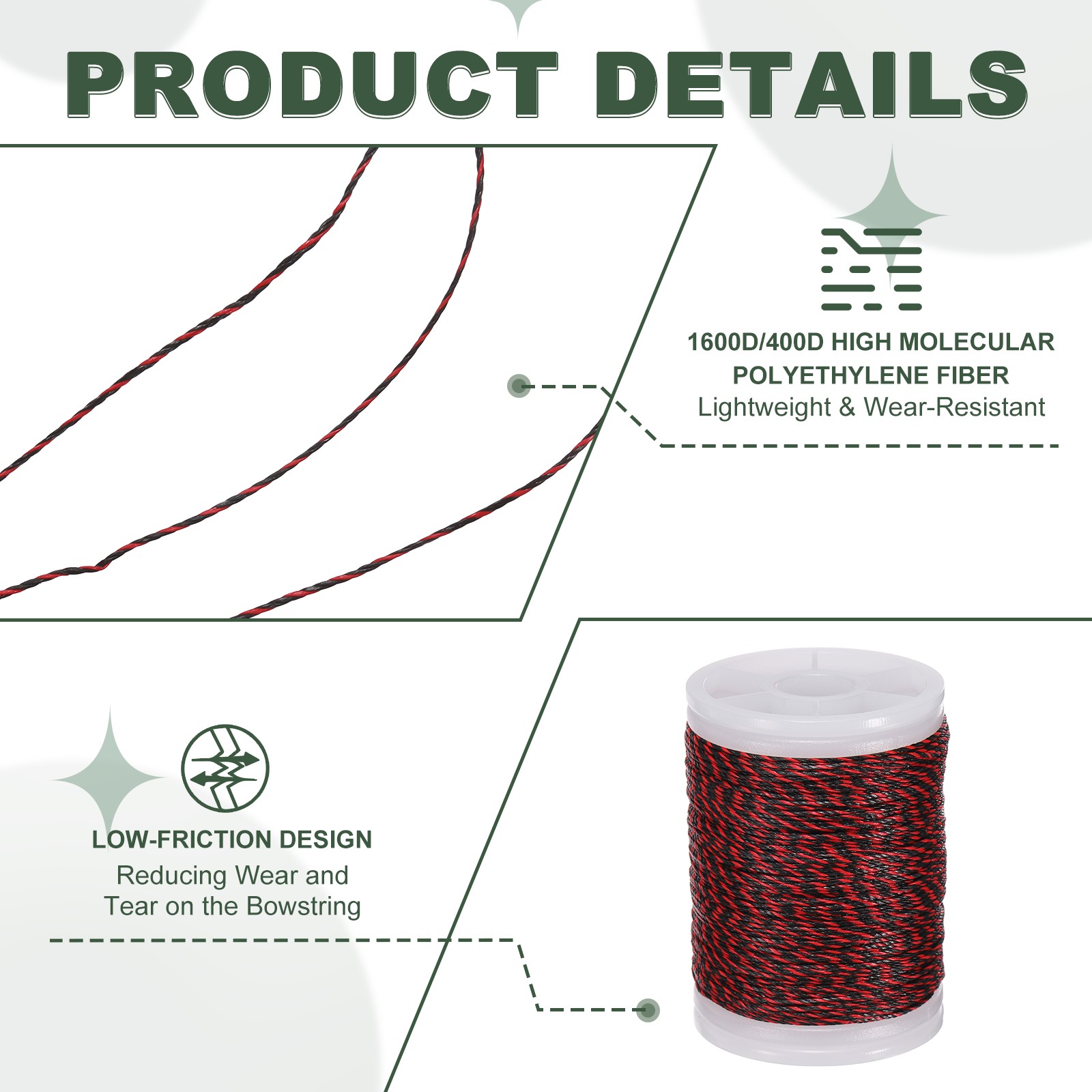 Archery Bow String Serving Thread Bowstring Thread 400D & Red/Black