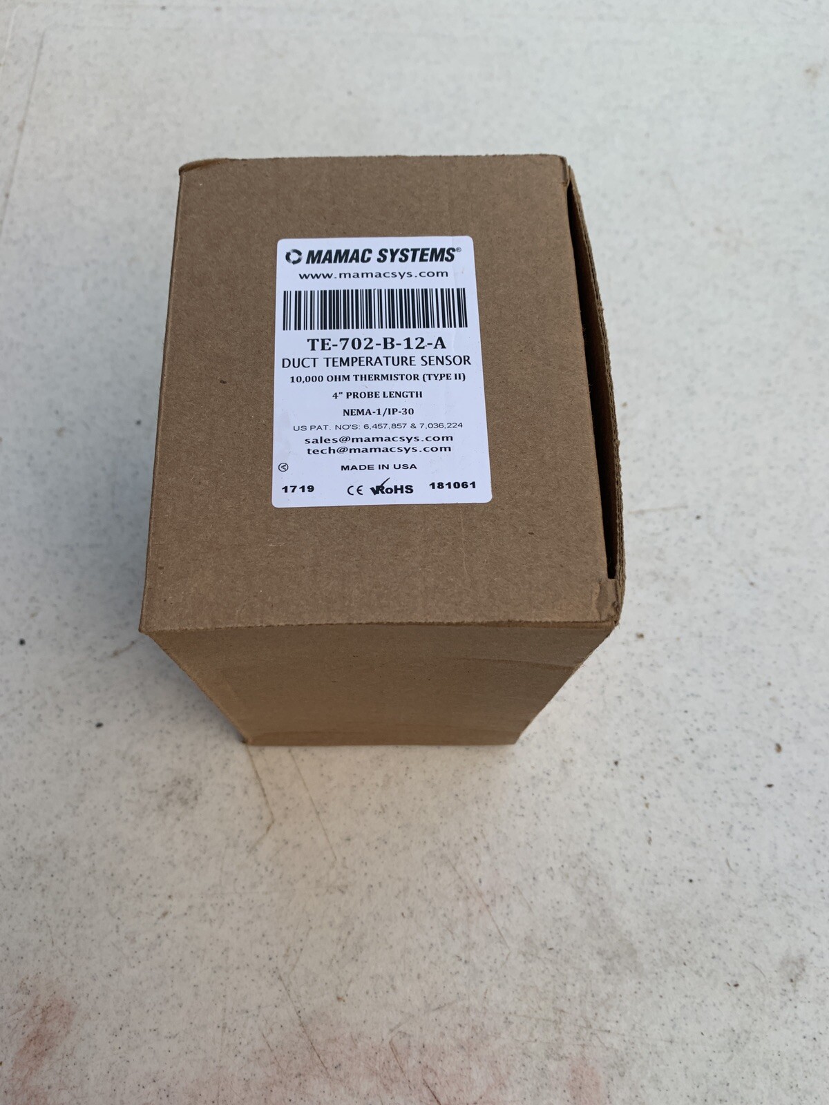Mamac Systems TE-702-B-12-A Duct Temperature Sensor 10,000 ohm Type II