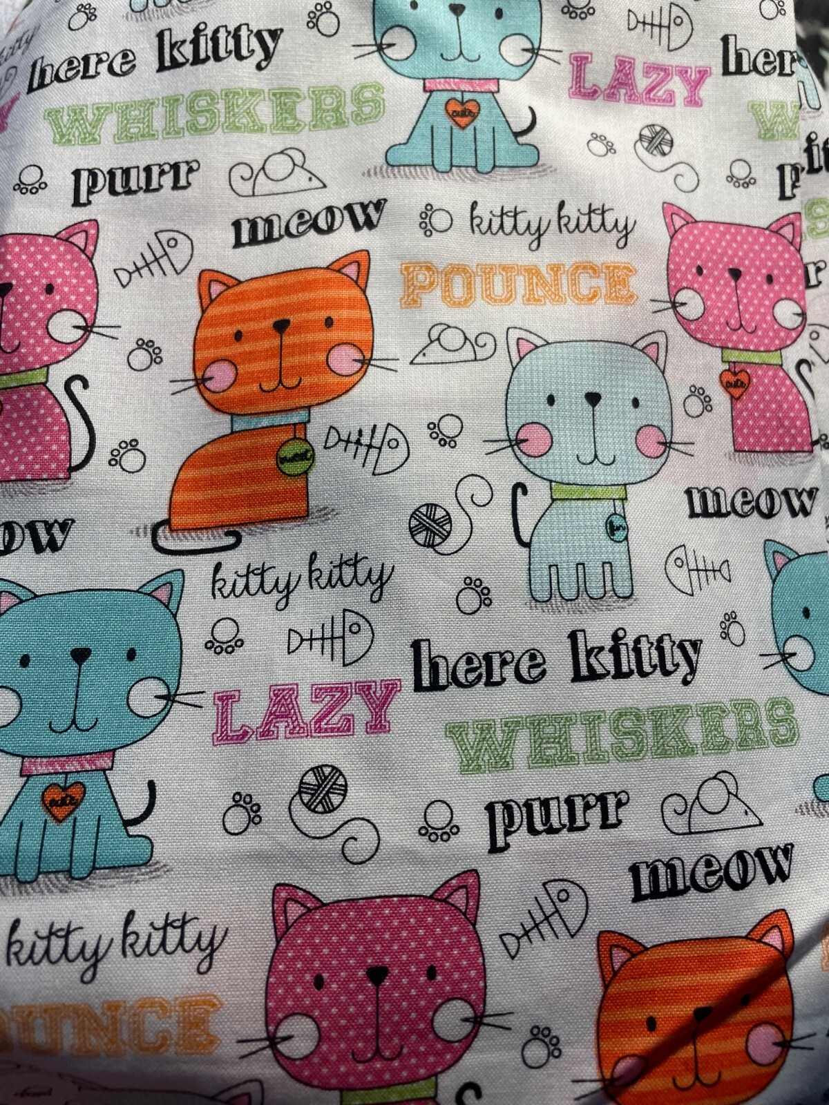 3 YARD MULTI COLOR FURRY MEOW KITTY CAT  LIFE  100% COTTON JOANN FABRIC