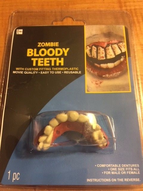 Zombie Bloody Teeth - Fake Reusable Zombie Teeth - Great Theatrical Makeup Prop
