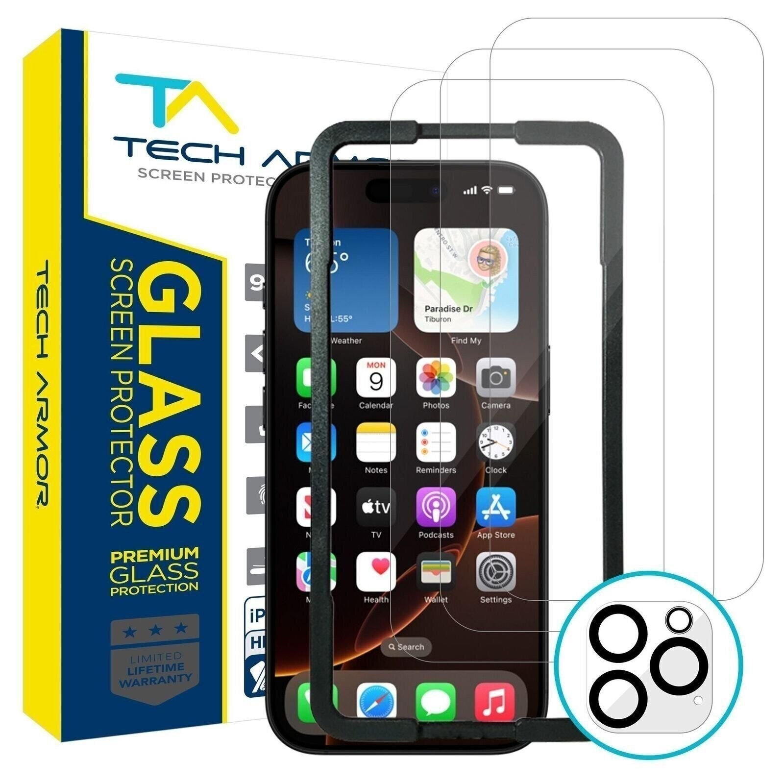 Tech Armor Ballistic Glass Screen Protector for iPhone 16 Pro -  3 Pack