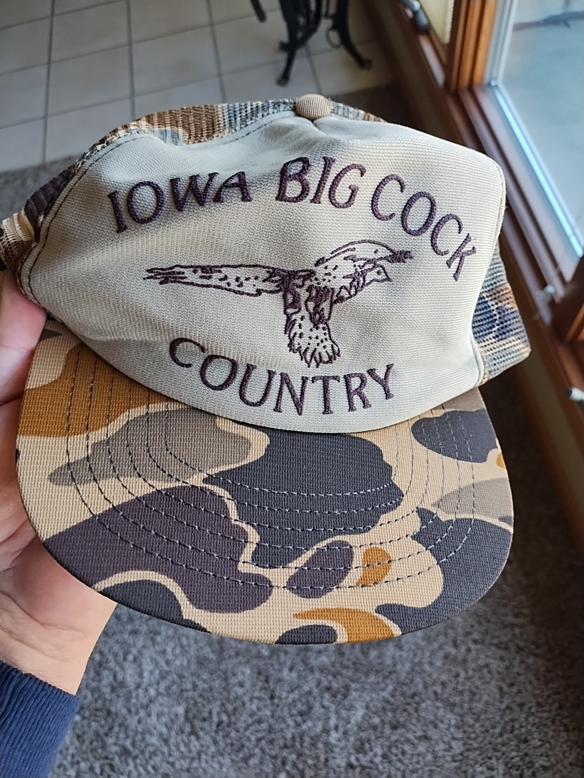 Iowa Big Cock Country Camo Trucker Hat Mesh Snapback Cap Pheasant Hunting USA