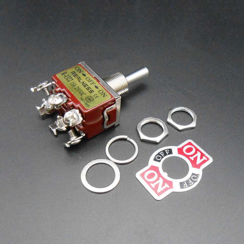 ON-OFF-ON REALNESS CE R-1322 15A 250VAC reversing knob Toggle Switch Silver 1322