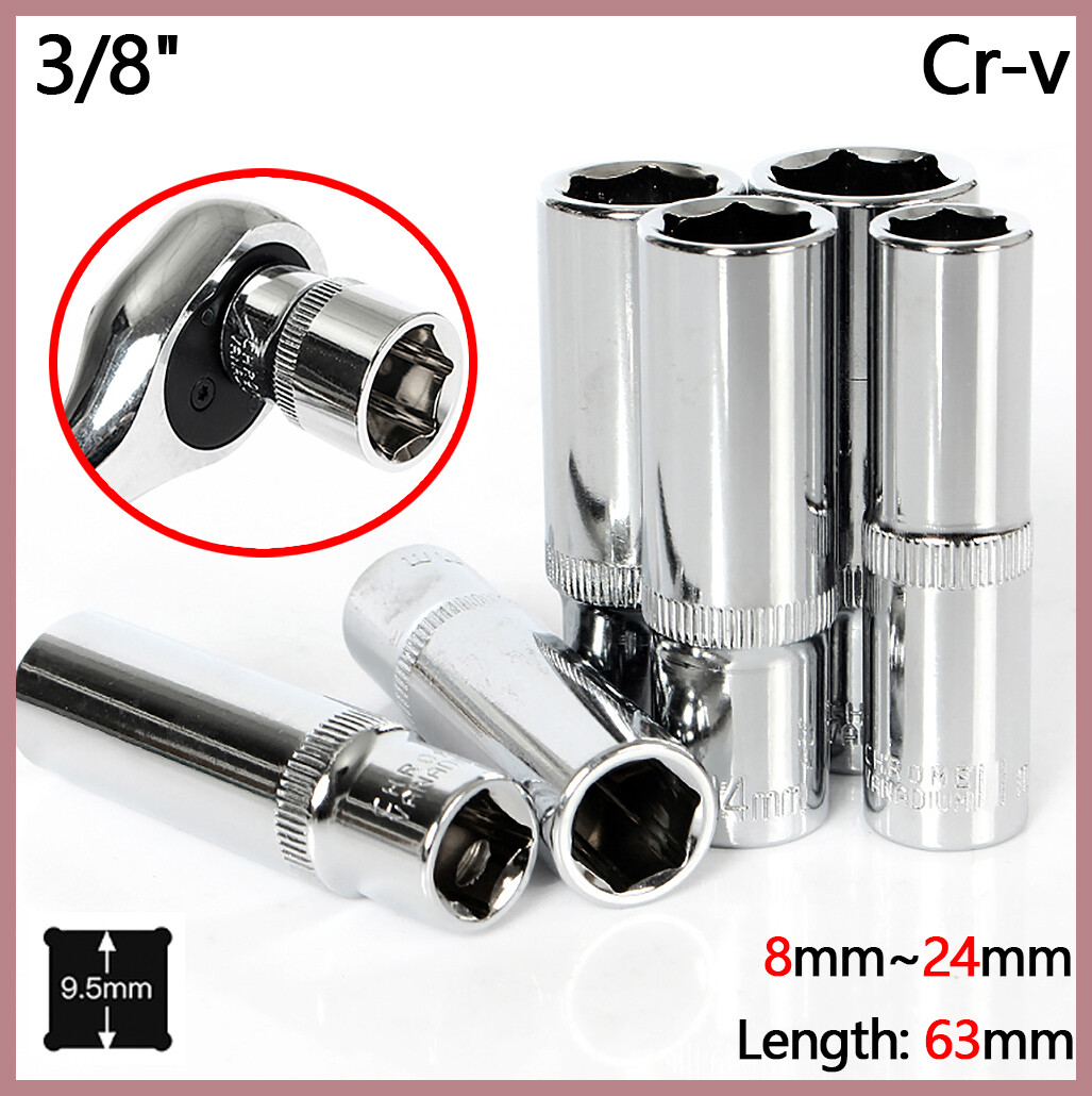3/8" Socket Set Hex Socket Extended Square Drive Ratchet Socket Cr-v 8mm~24mm