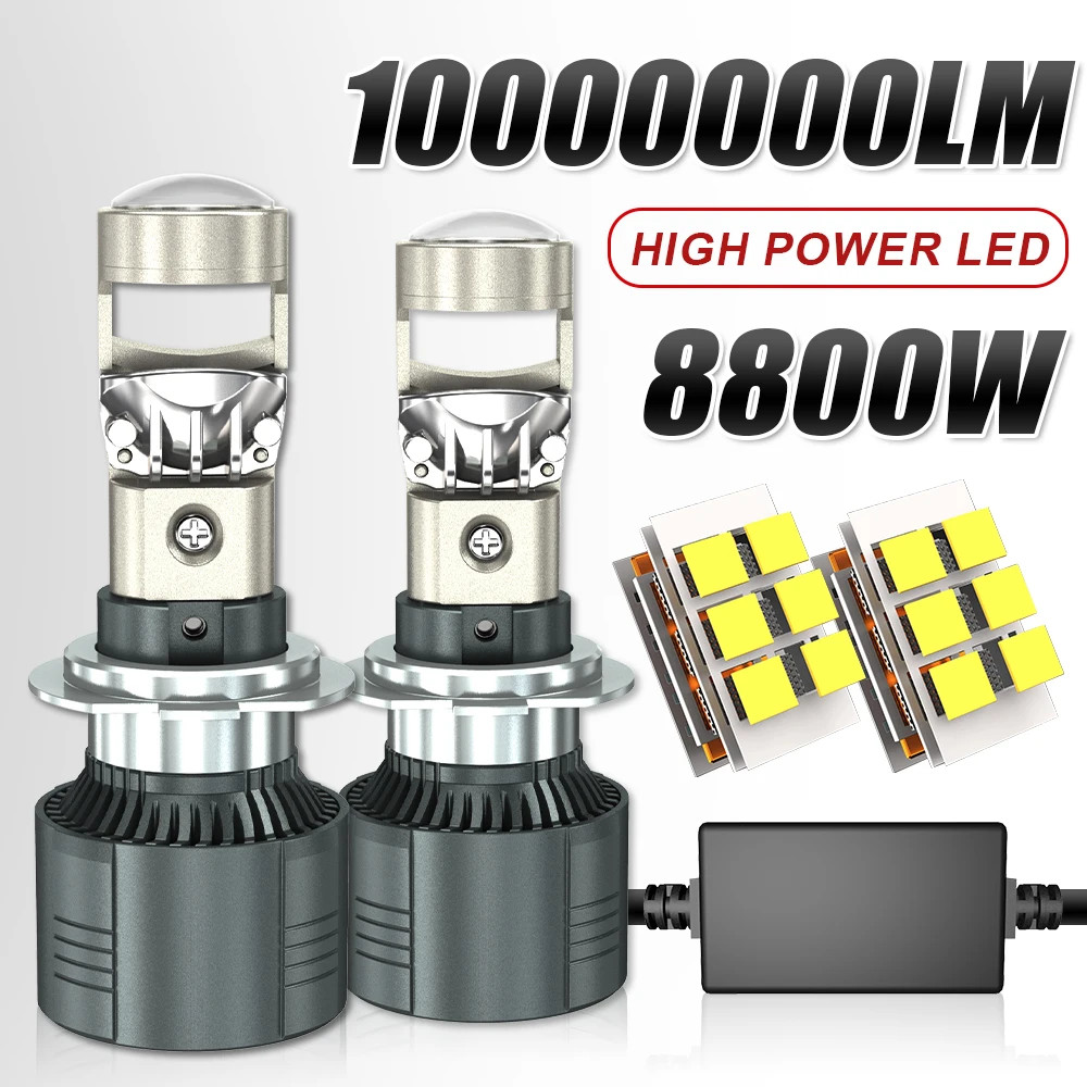 8800W 10000000LM H7 H4 Canbus Car Headlight Mini Lens LED Projector Bulbs 6000K