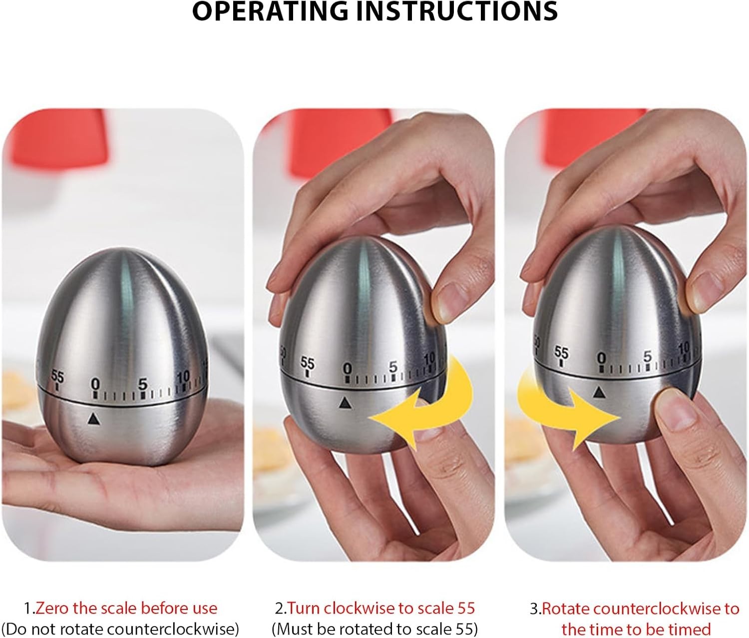 NEW Stainless Steel Creative Mechanical Rotate Timer Egg Shape Manual Countdown