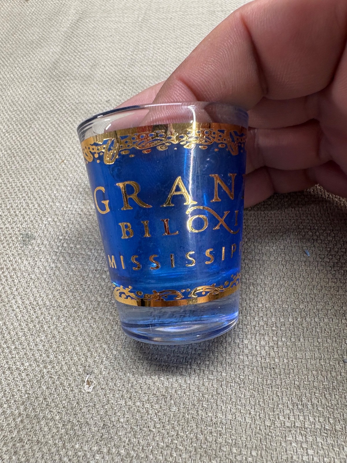 Grand Biloxi Mississippi Blue Gold Shot Glass