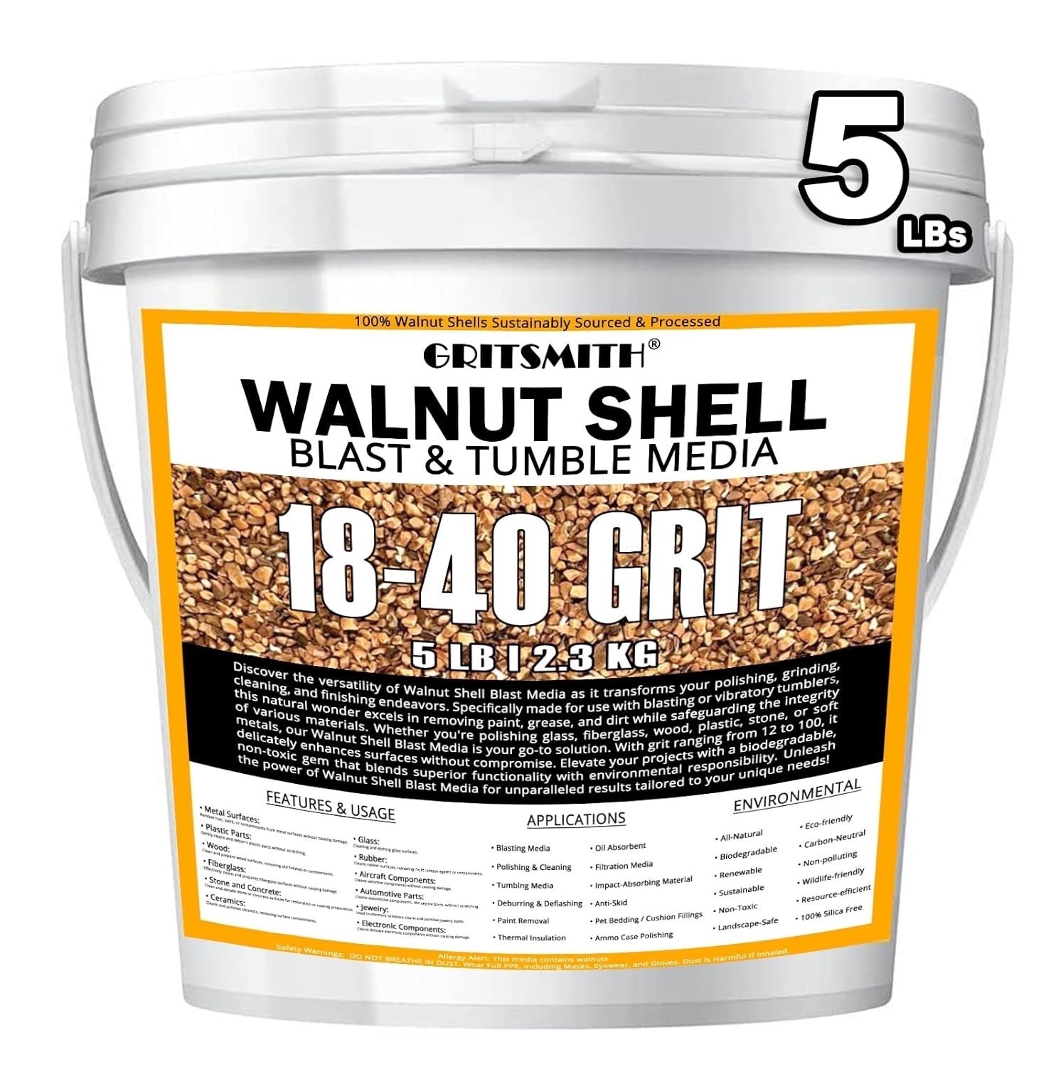 18-40 Grit Crushed Walnut Shells - 5 LBS for Effective Cleaning and Blasting