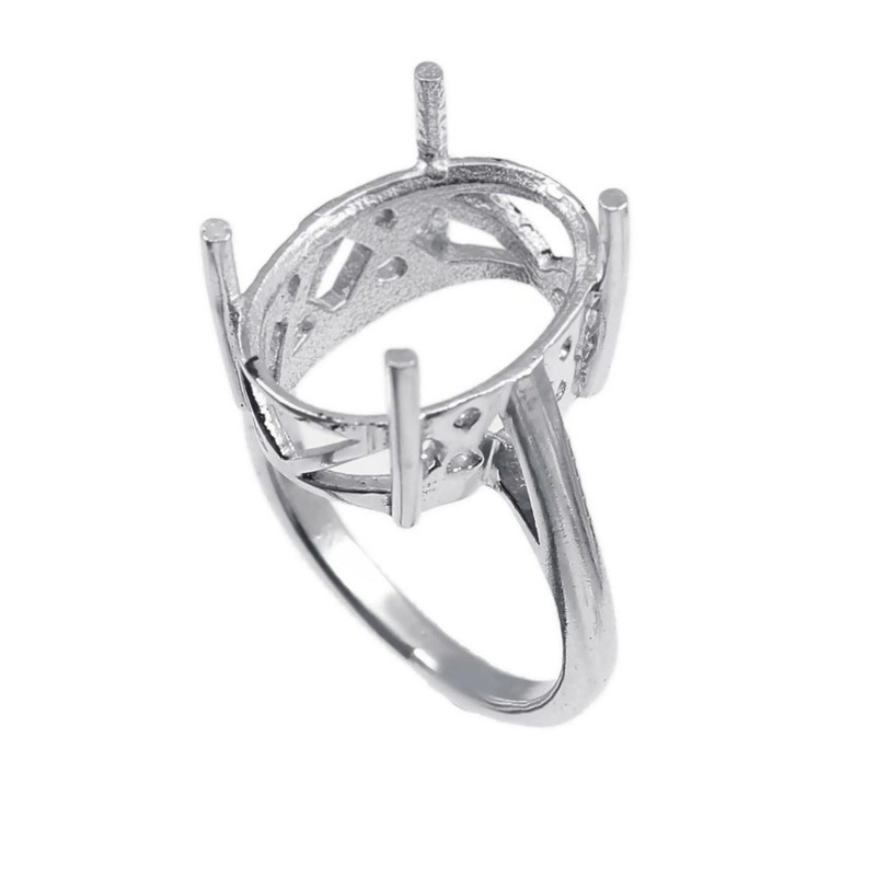 925 Sterling Silver Oval Semi Mount Ring 18x13mm Prong Setting
