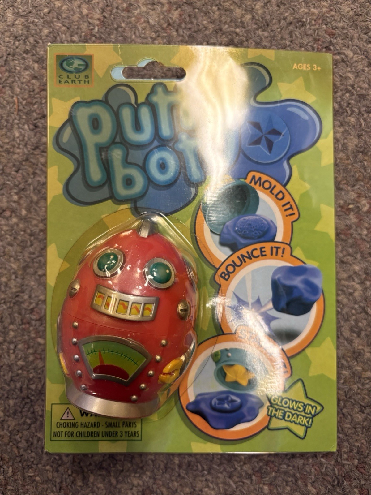 + Club Earth Putty Bot Red Robot Glows in the Dark NIP
