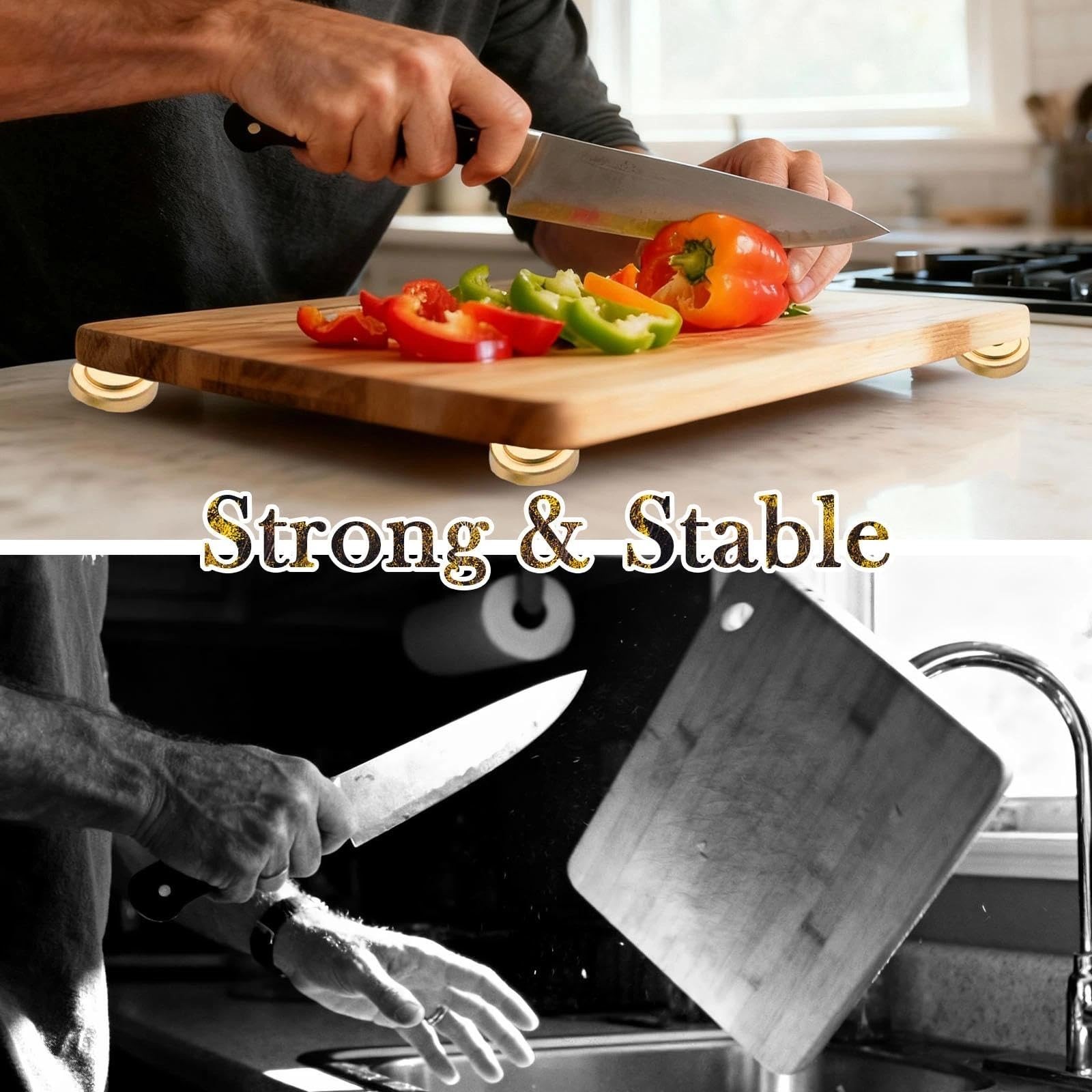 Brass Cutting Board Feet Set with Non-Slip Pads and Screws for Furniture