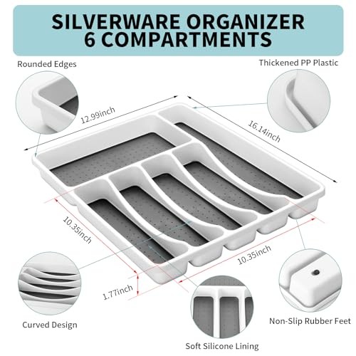 53PCSware Set for 8 with Flatware Drawer Organizer, Stainless 53-Piece Silver