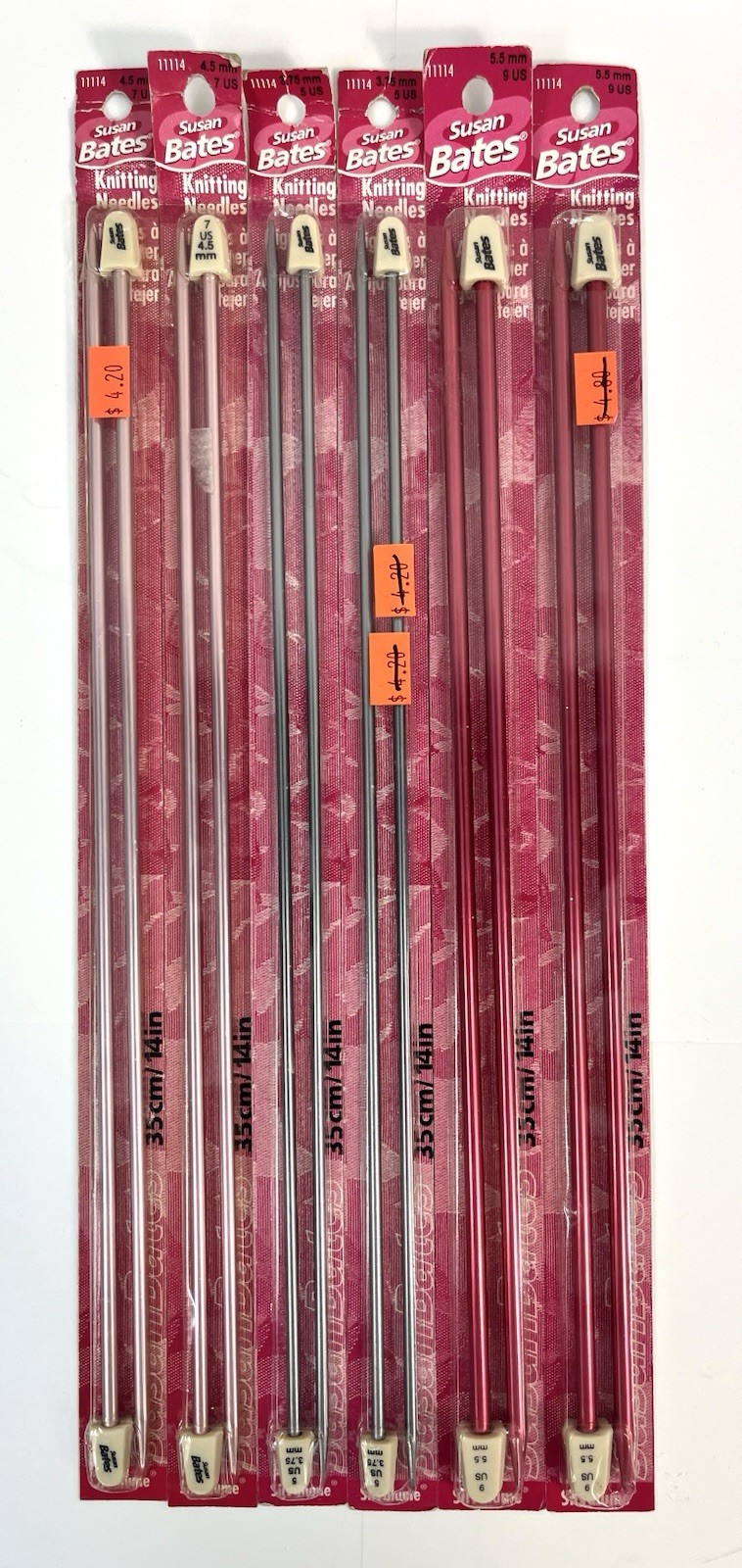 Susan Bates Silvalume Single Point Knitting Needles Lot of 6 Mixed Sizes 5, 7. 9
