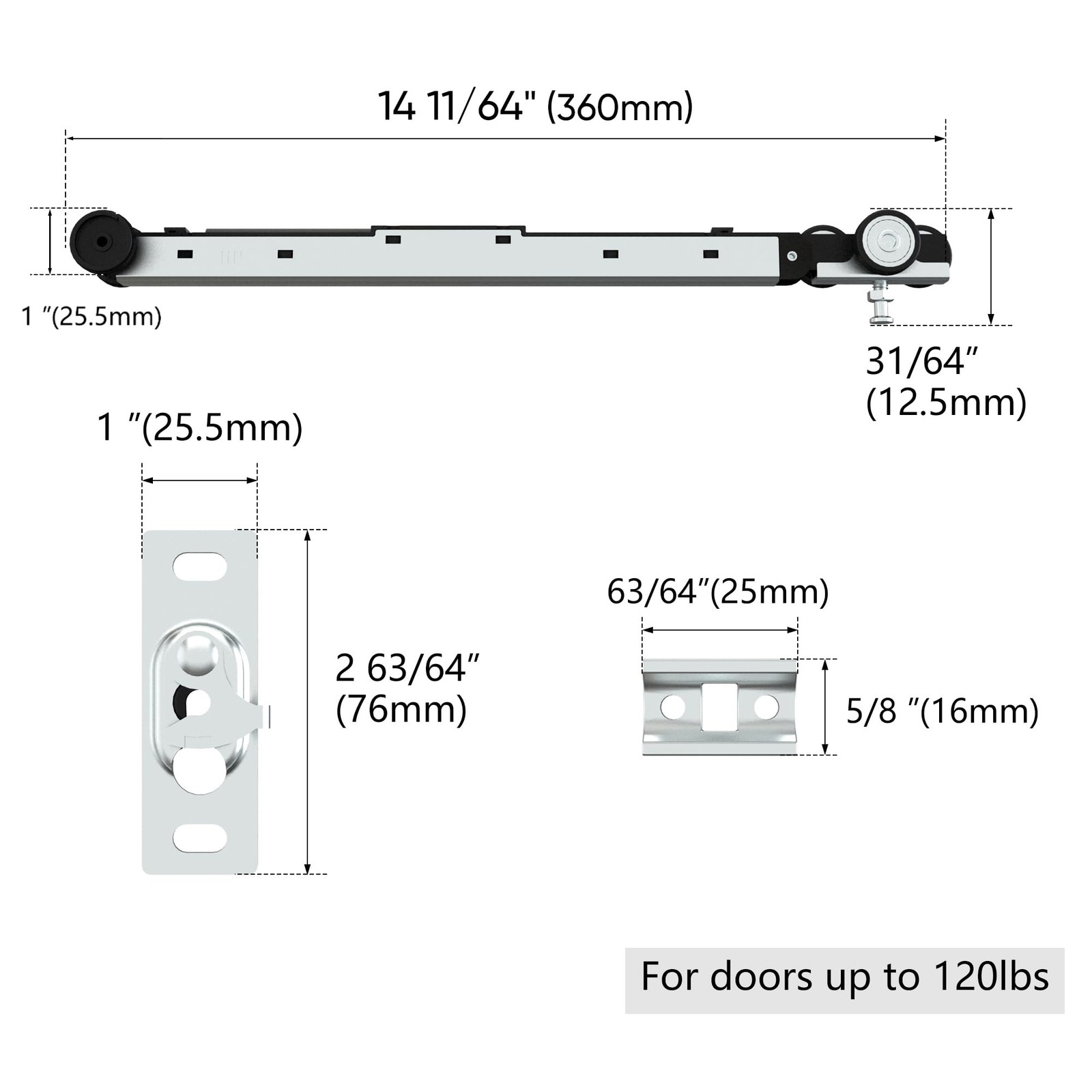 JUBEST Pocket Door Roller with 120LBS Soft Close Mechanism, Silver