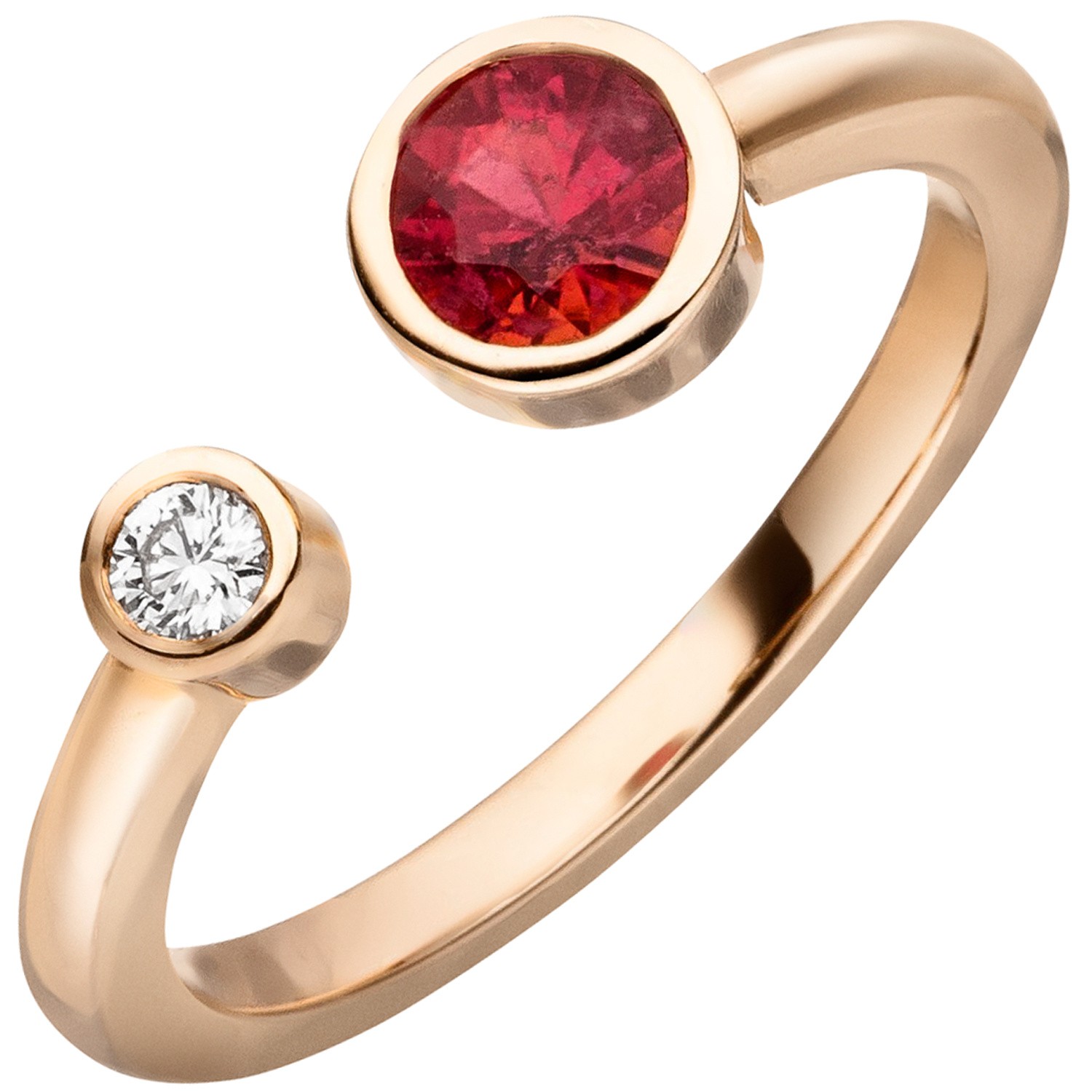 Jobo ladies' ring 585 gold yellow gold 1 rubellite 1 diamond brilliant RW: 54