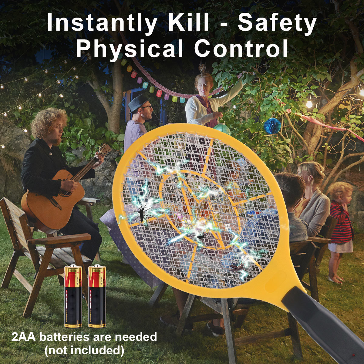 2Pcs Electric Mosquito Fly Swatter Pest Insect Killer Handheld Bug Zapper Racket