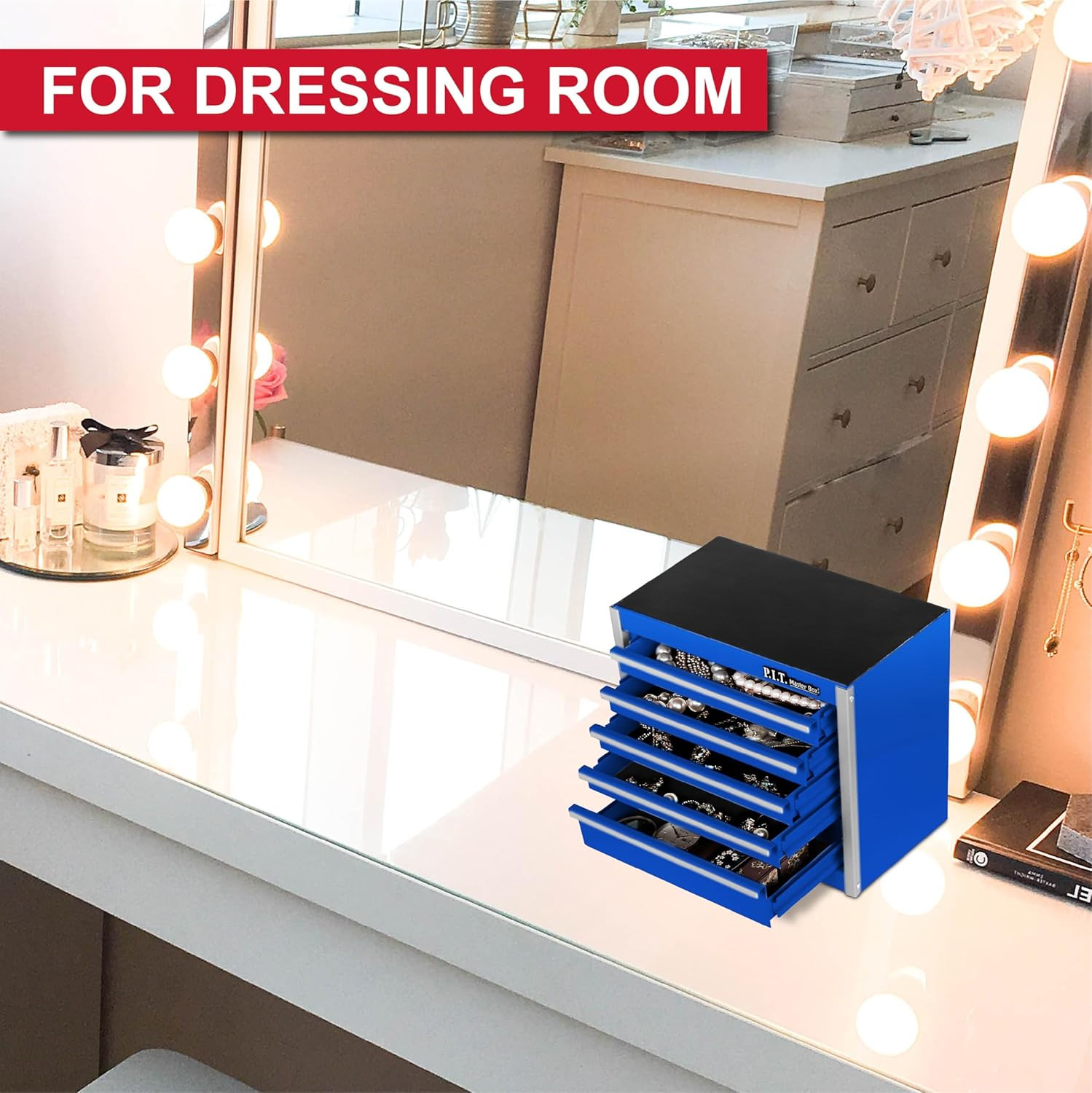 Mini Blue Tool Box, Portable 5-Drawer Micro Roll Cab Steel Stackable Tool Box wi