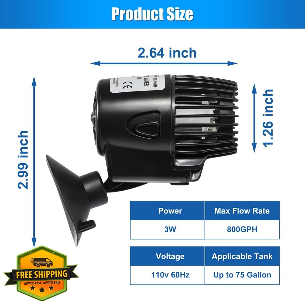 DaToo Mini Aquarium Circulation Pump, 800GPH, Quiet Wave Maker Head