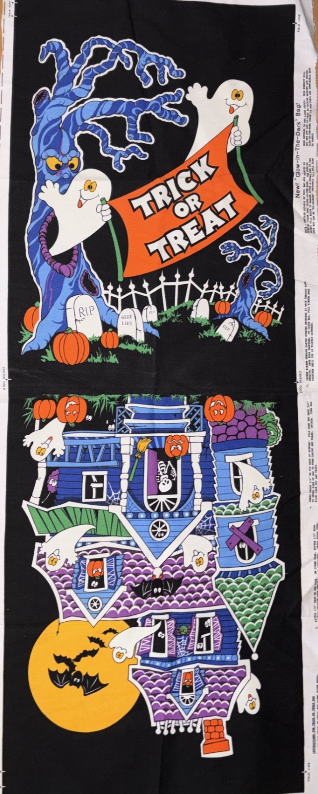 Vtg Cranston VIP Glow In The Dark Halloween Trick Or Treat Bag Fabric Panel
