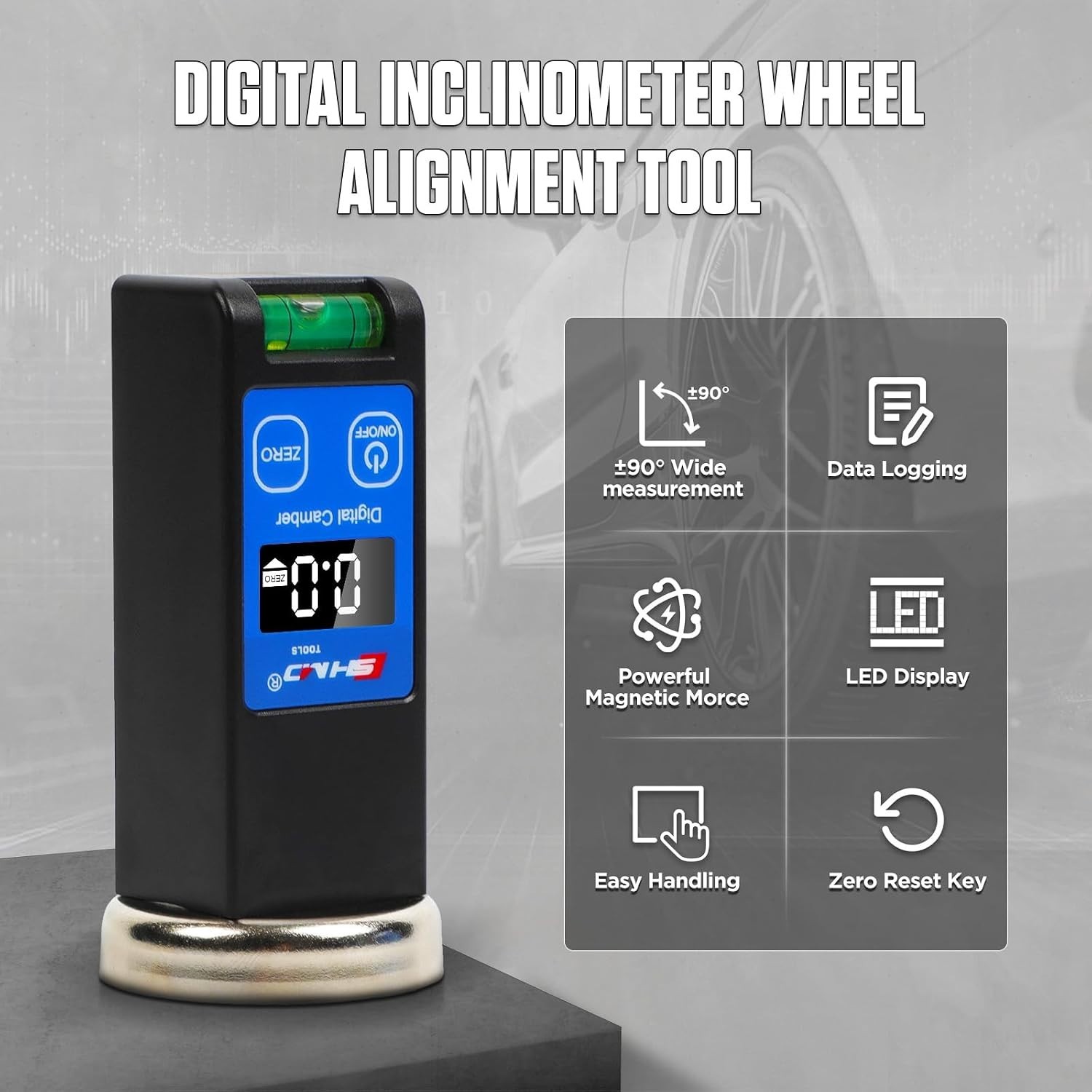 Digital Caster Camber Gauge - Magnetic Wheel Alignment Tool