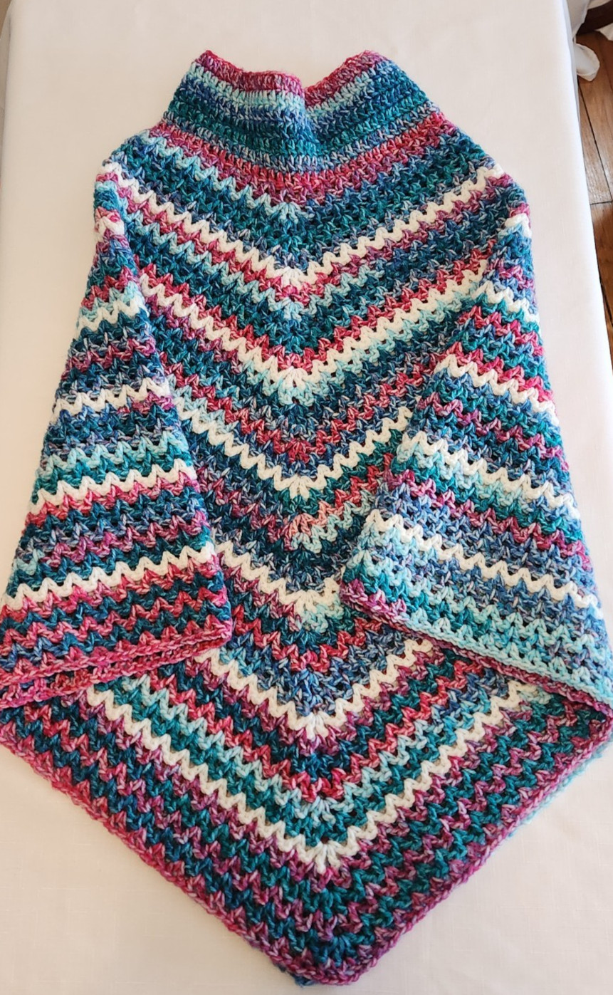 Handmade Crochet Poncho Bitty Stripes LG