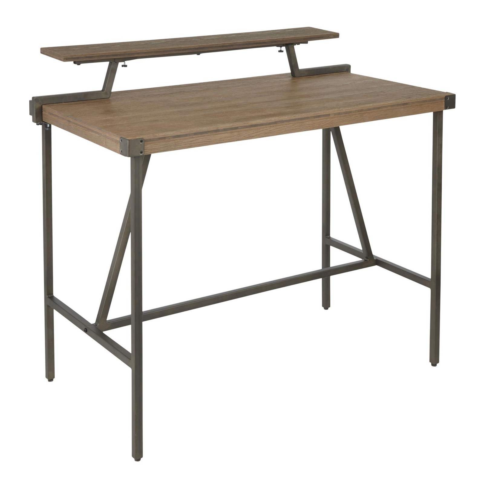 Gia Industrial Counter Table in Antique Metal and Brown Wood-Pressed Grain Bam