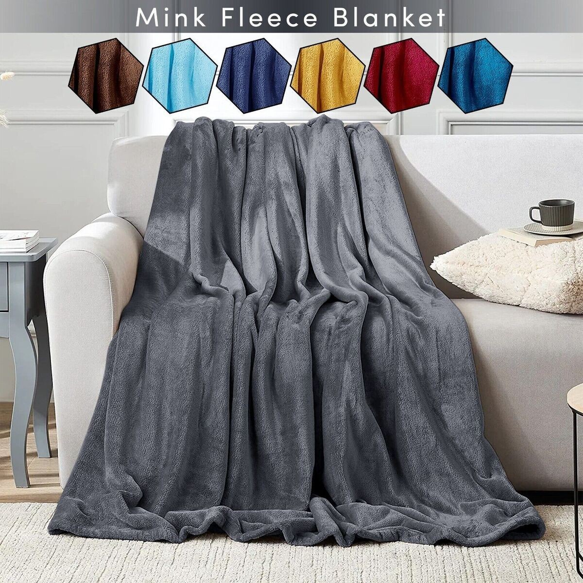 Large Faux Fur Fleece Blanket 400 Gsm Super Soft Reversible Warm Sofa Bed Throws