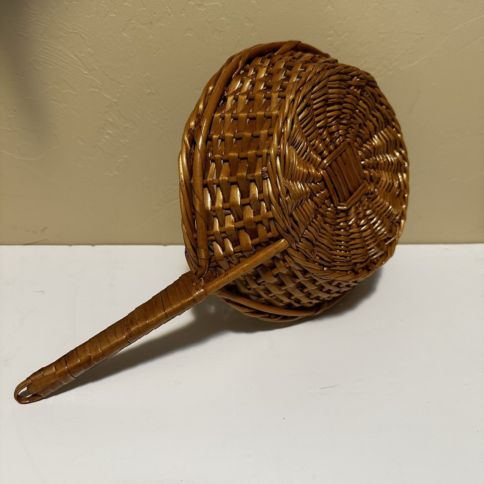 Vintage Small Weaved & Glazed Ladle Basket w/ Handle
