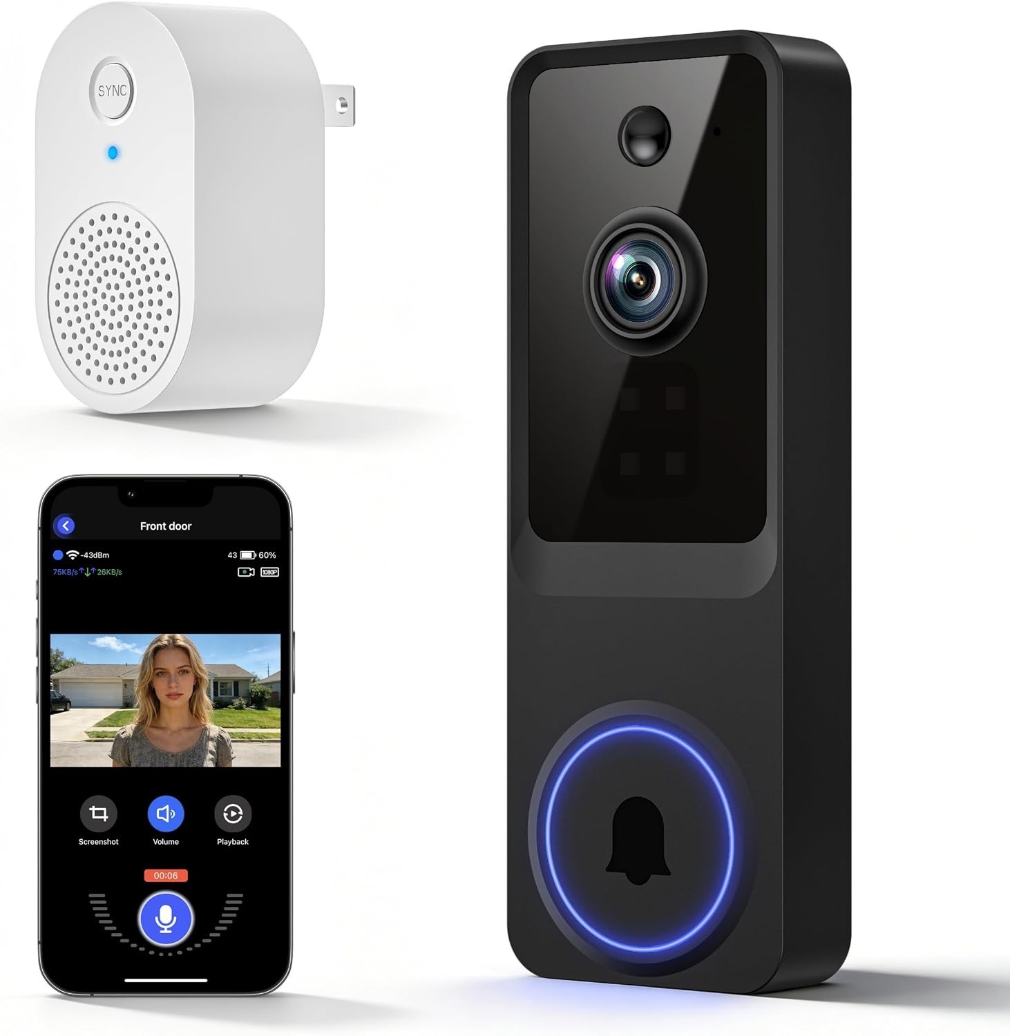 Timbre De Puerta WiFi Para Casa Inalambrico 1080P Con Camara Y Vision Nocturn