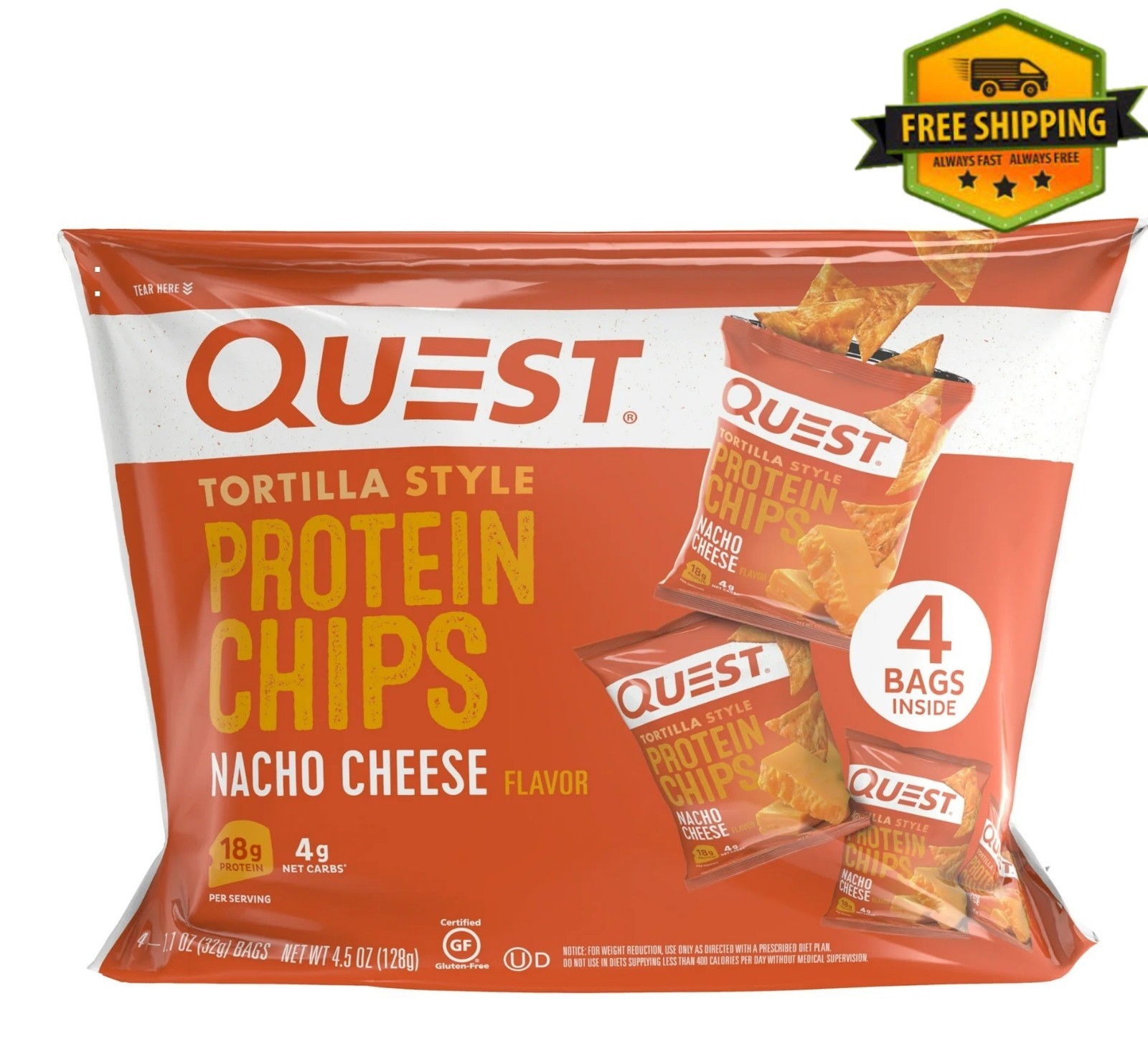 Quest Protein Chips, Tortilla Style, Nacho Cheese Flavor, Baked, 1.1 oz, Pack of