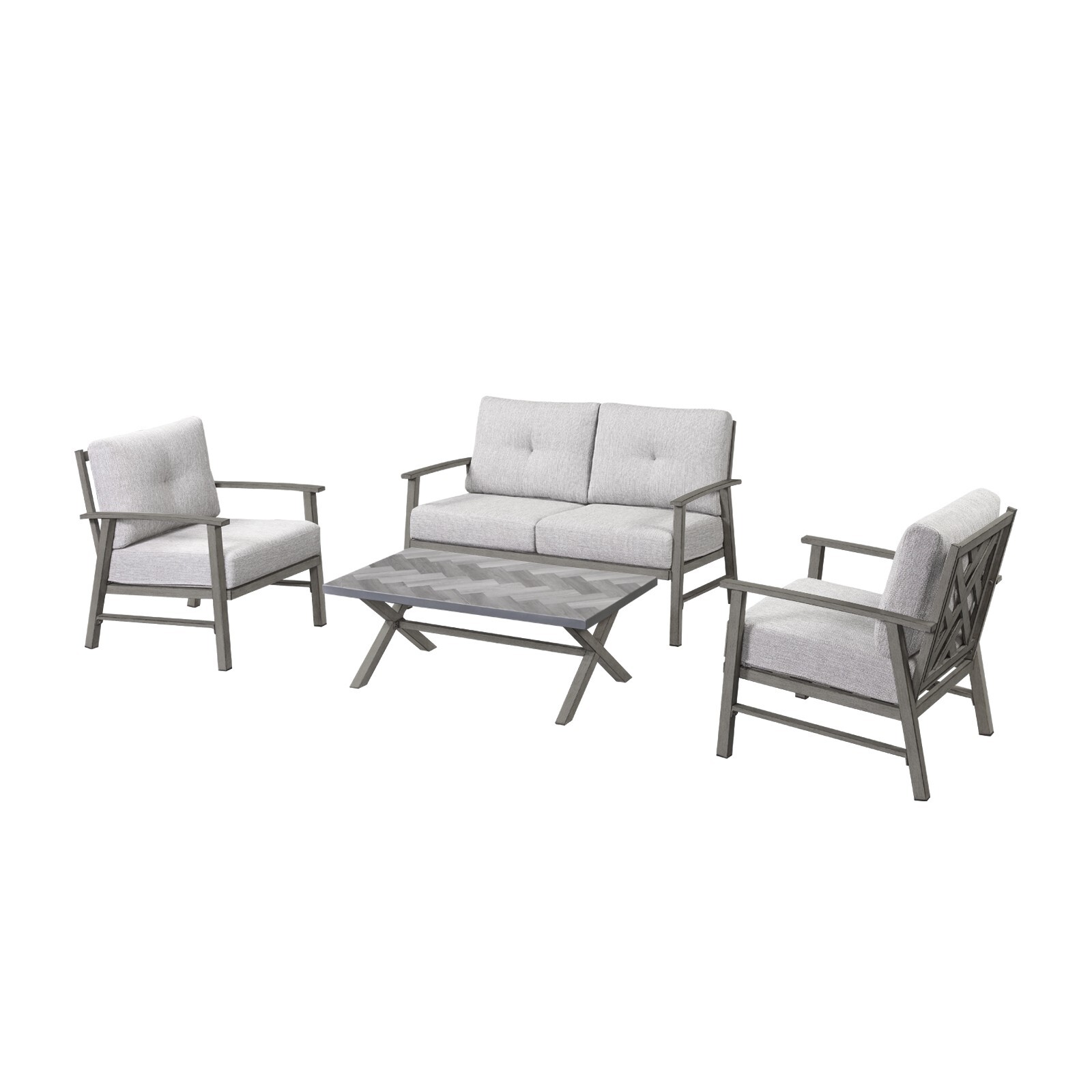 SeeHill 4 Piece Patio Conversation Sets Limed Oak Aluminum Patio Furniture Set